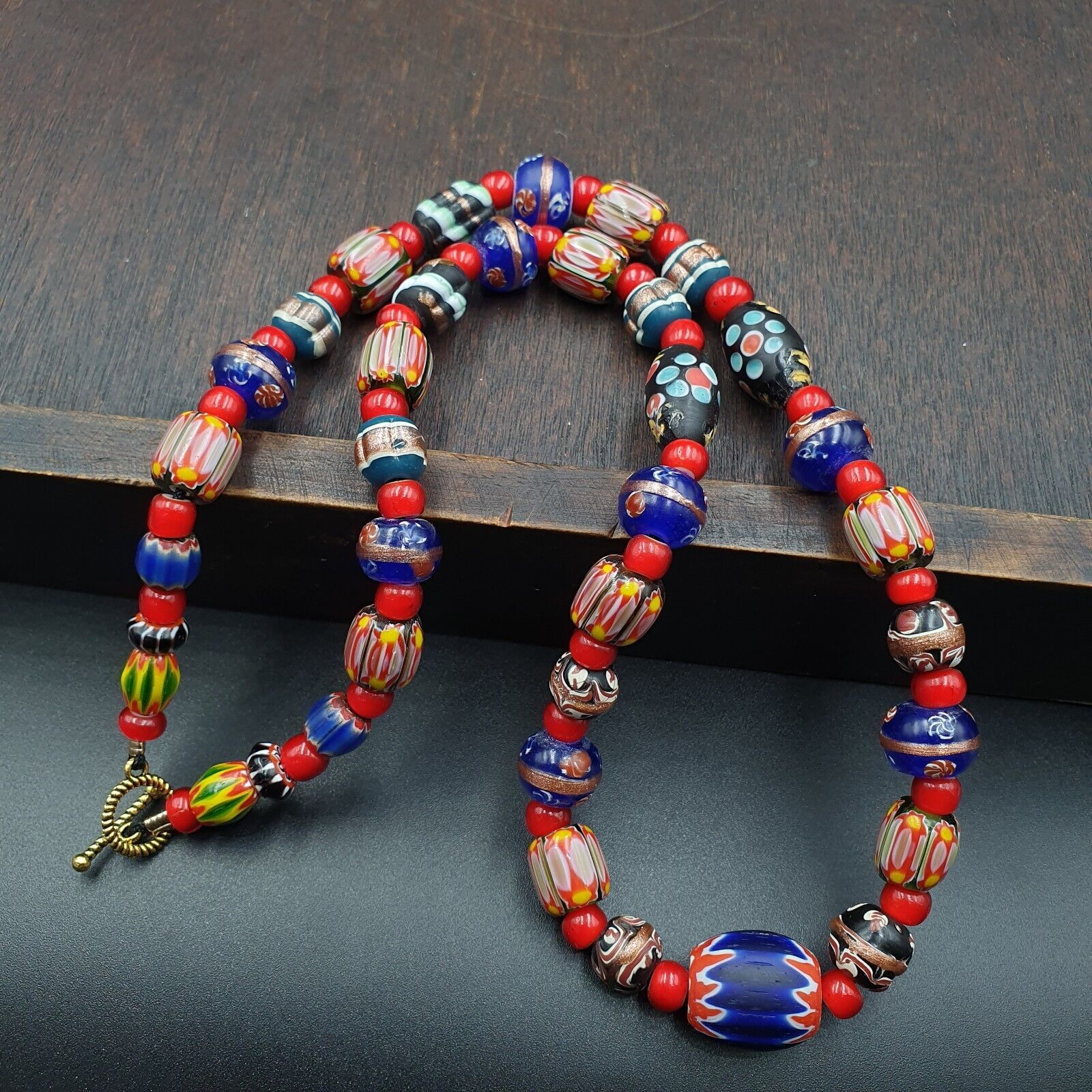 Venetian African Style Vintage unique Pattern Glass Beads Necklace WDK-10