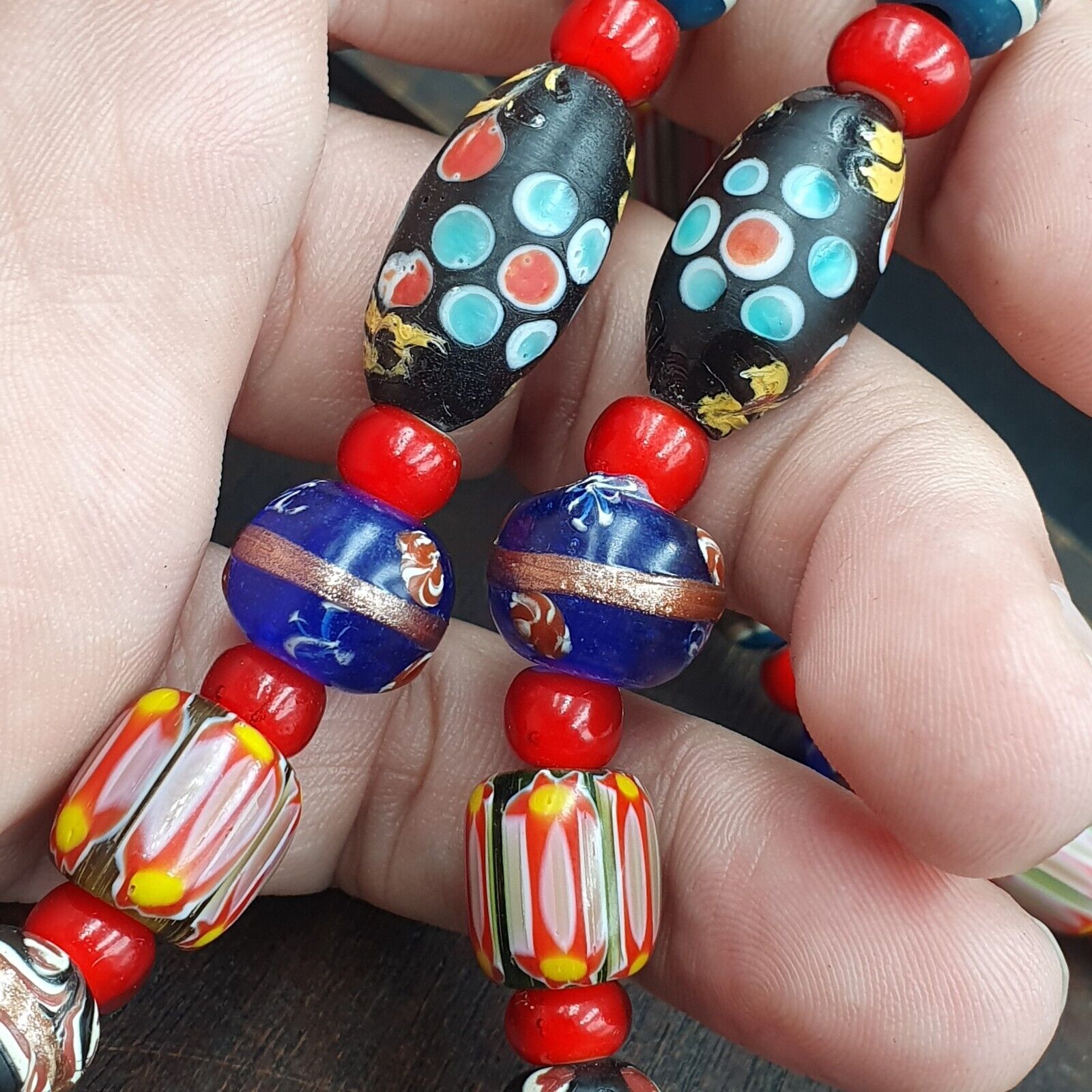 Venetian African Style Vintage unique Pattern Glass Beads Necklace WDK-10