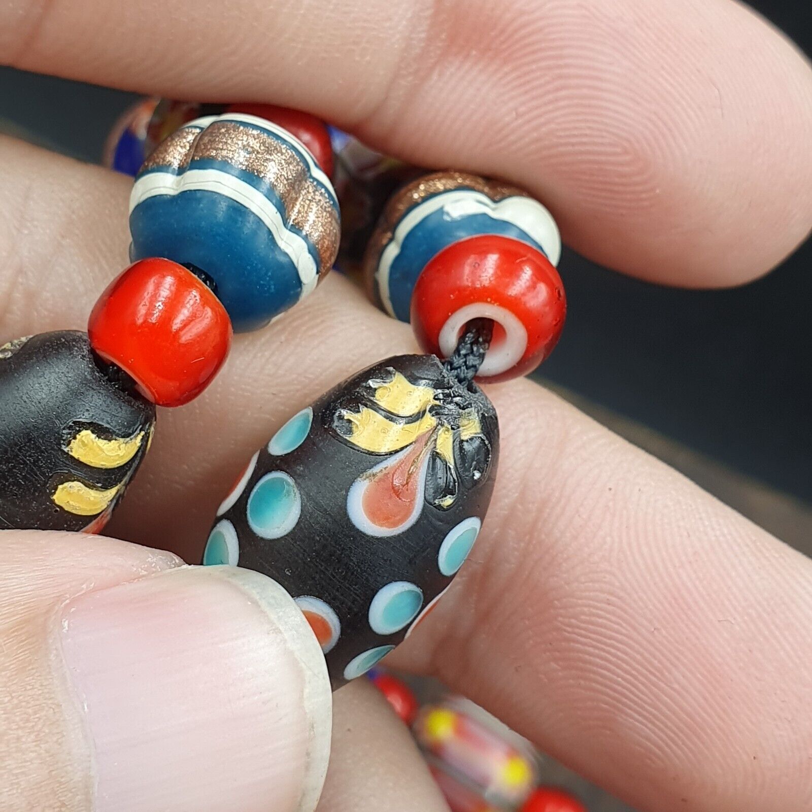 Venetian African Style Vintage unique Pattern Glass Beads Necklace WDK-10