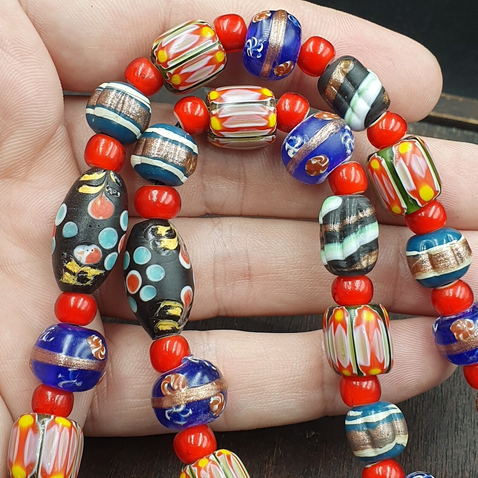 Venetian African Style Vintage unique Pattern Glass Beads Necklace WDK-10