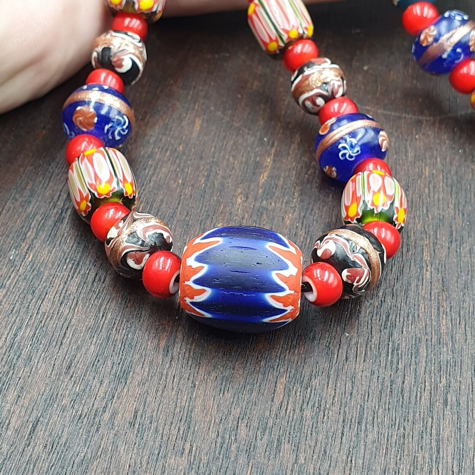 Venetian African Style Vintage unique Pattern Glass Beads Necklace WDK-10