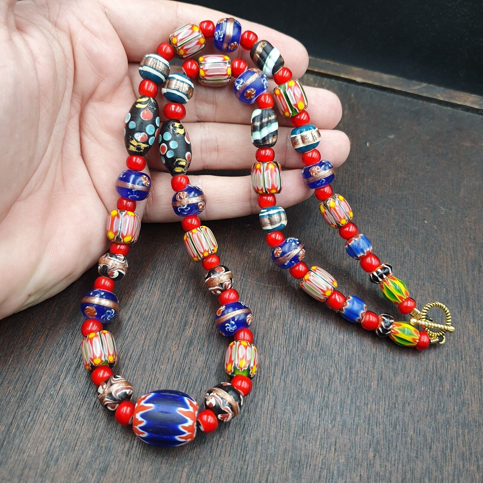 Venetian African Style Vintage unique Pattern Glass Beads Necklace WDK-10