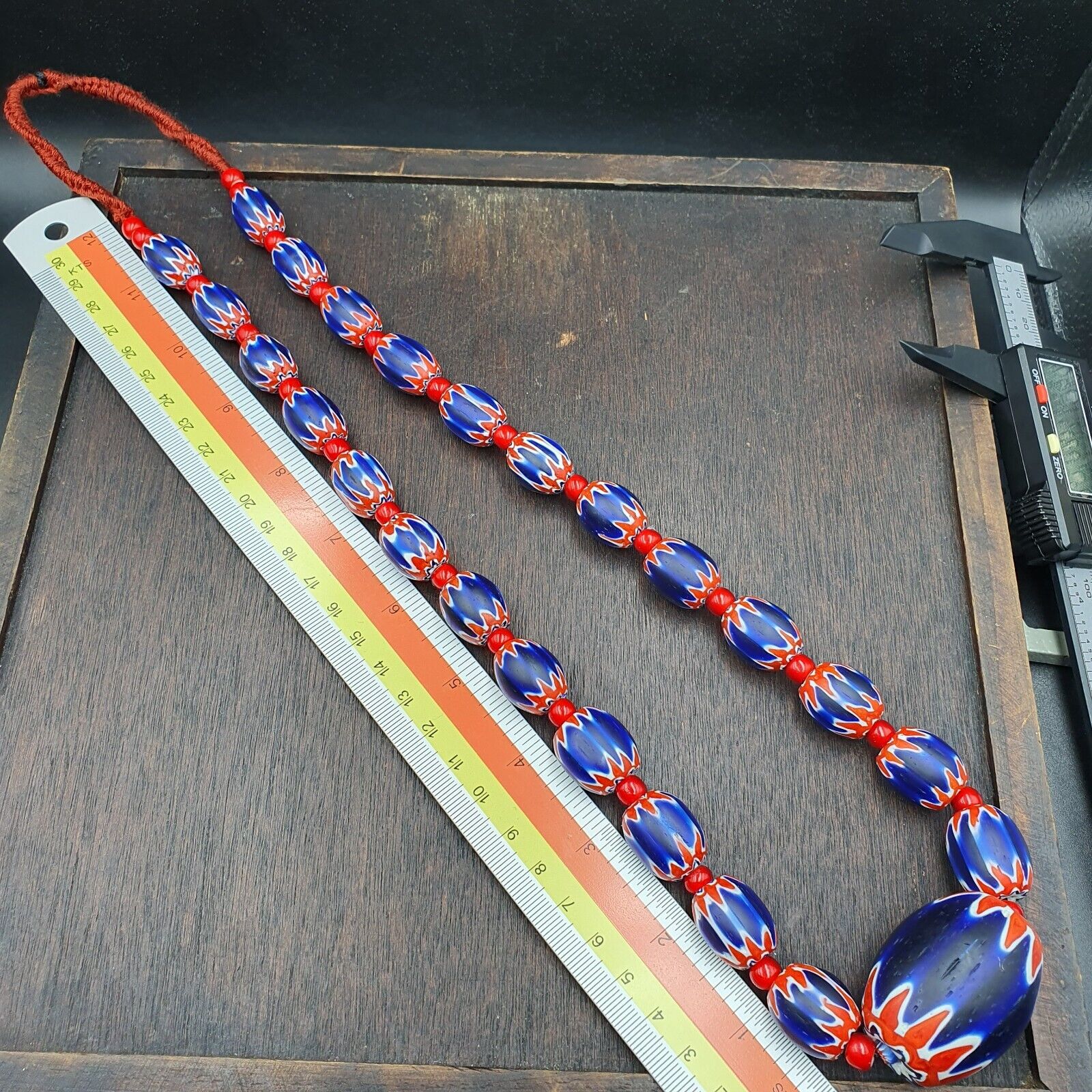 Antique white heart Venetian inspired African Blue Glass Chevron With Big Bead