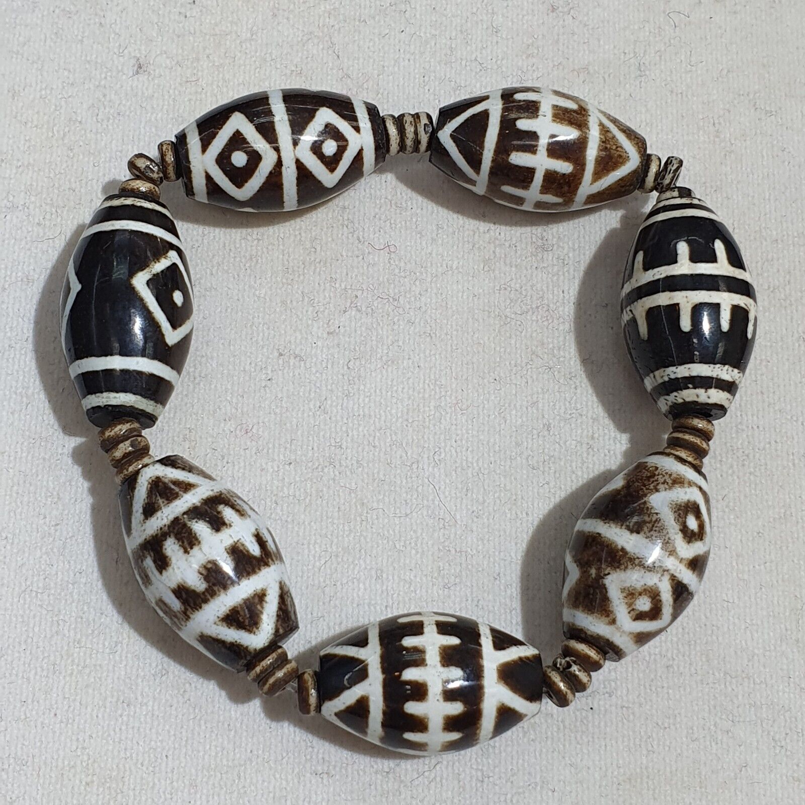 Lot 7 South Asian Old Pumtek pyu beads petrified Wood Stone beads Bracelet