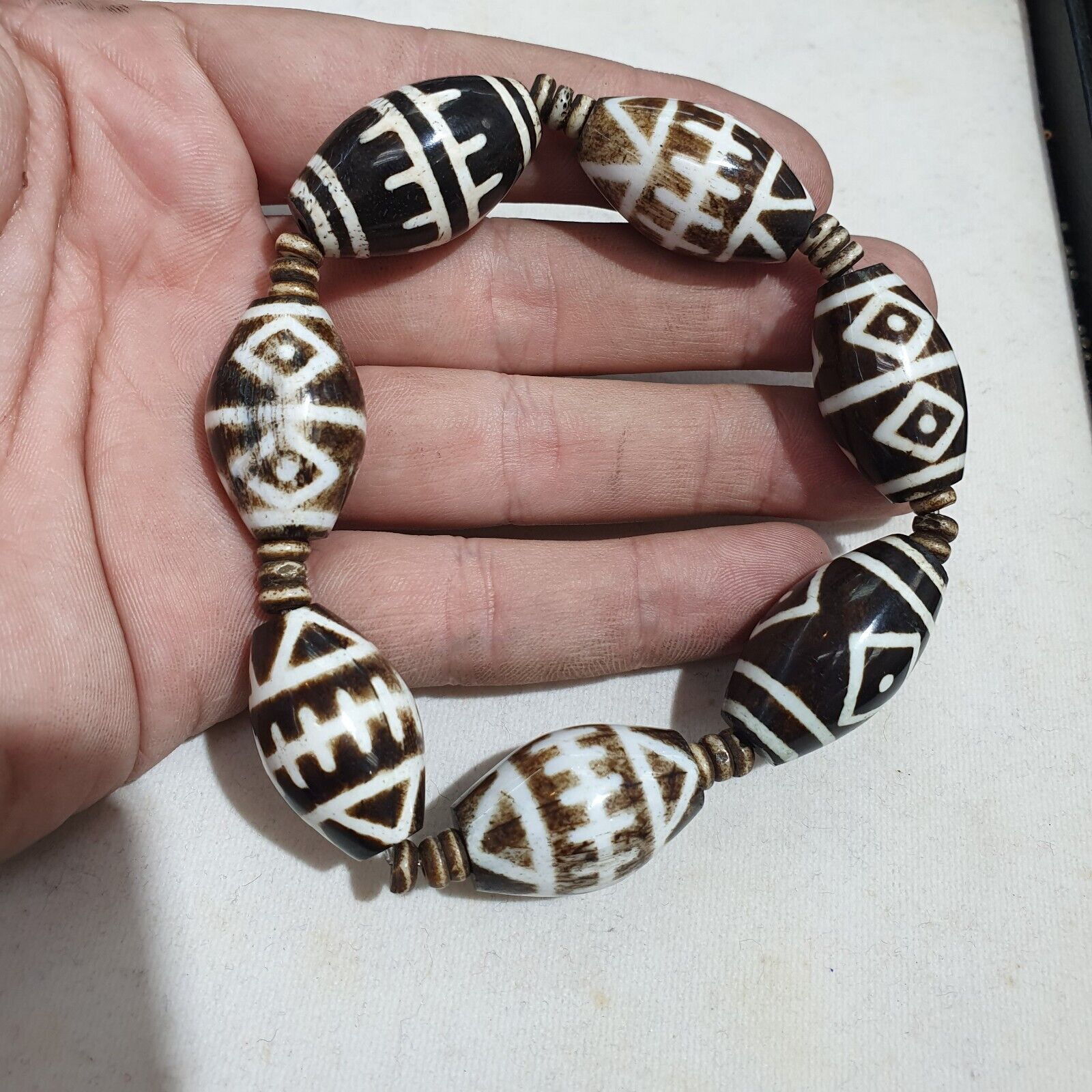 Lot 7 South Asian Old Pumtek pyu beads petrified Wood Stone beads Bracelet