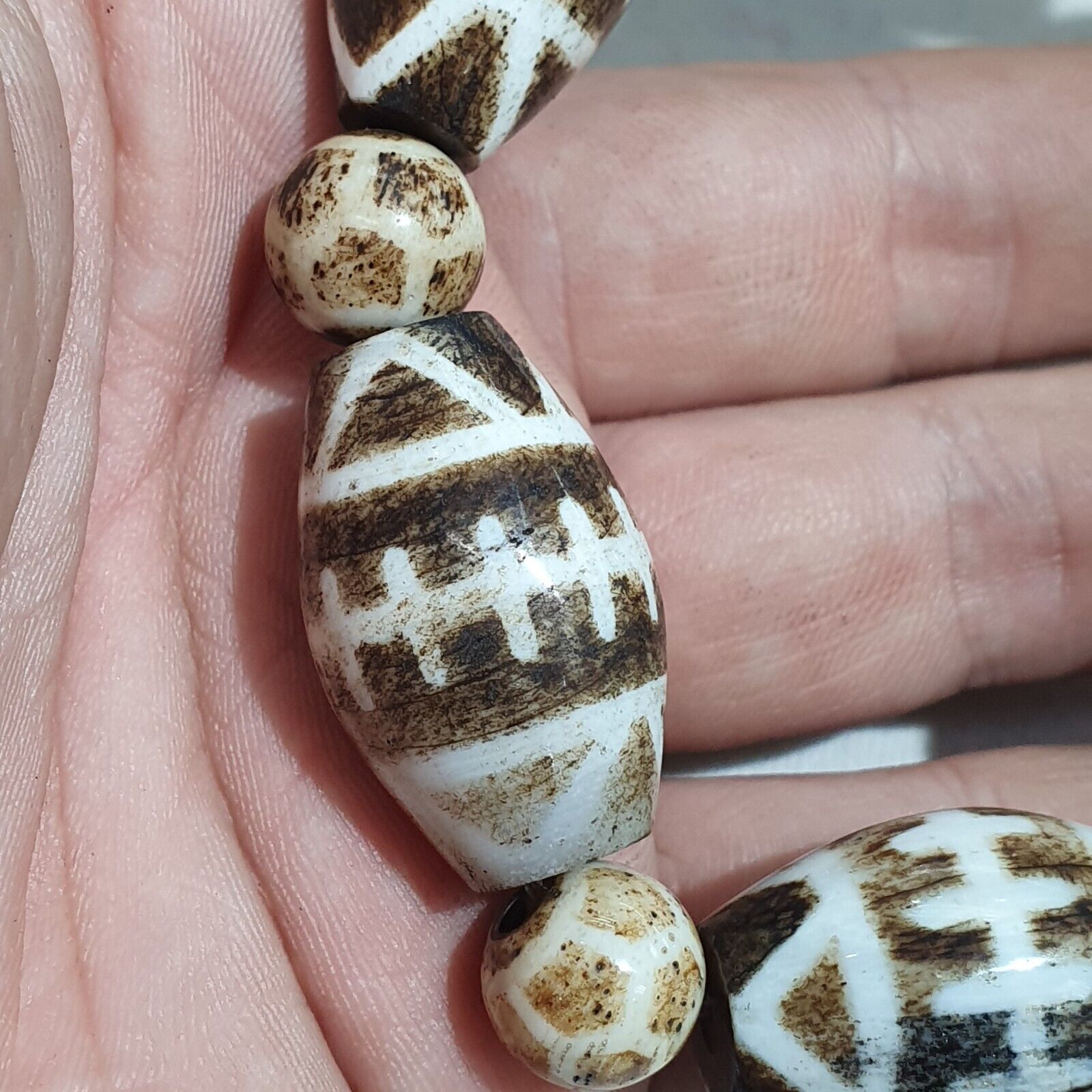 Lot 14 South Asian Old Pumtek pyu beads petrified Wood Stone beads Bracelet