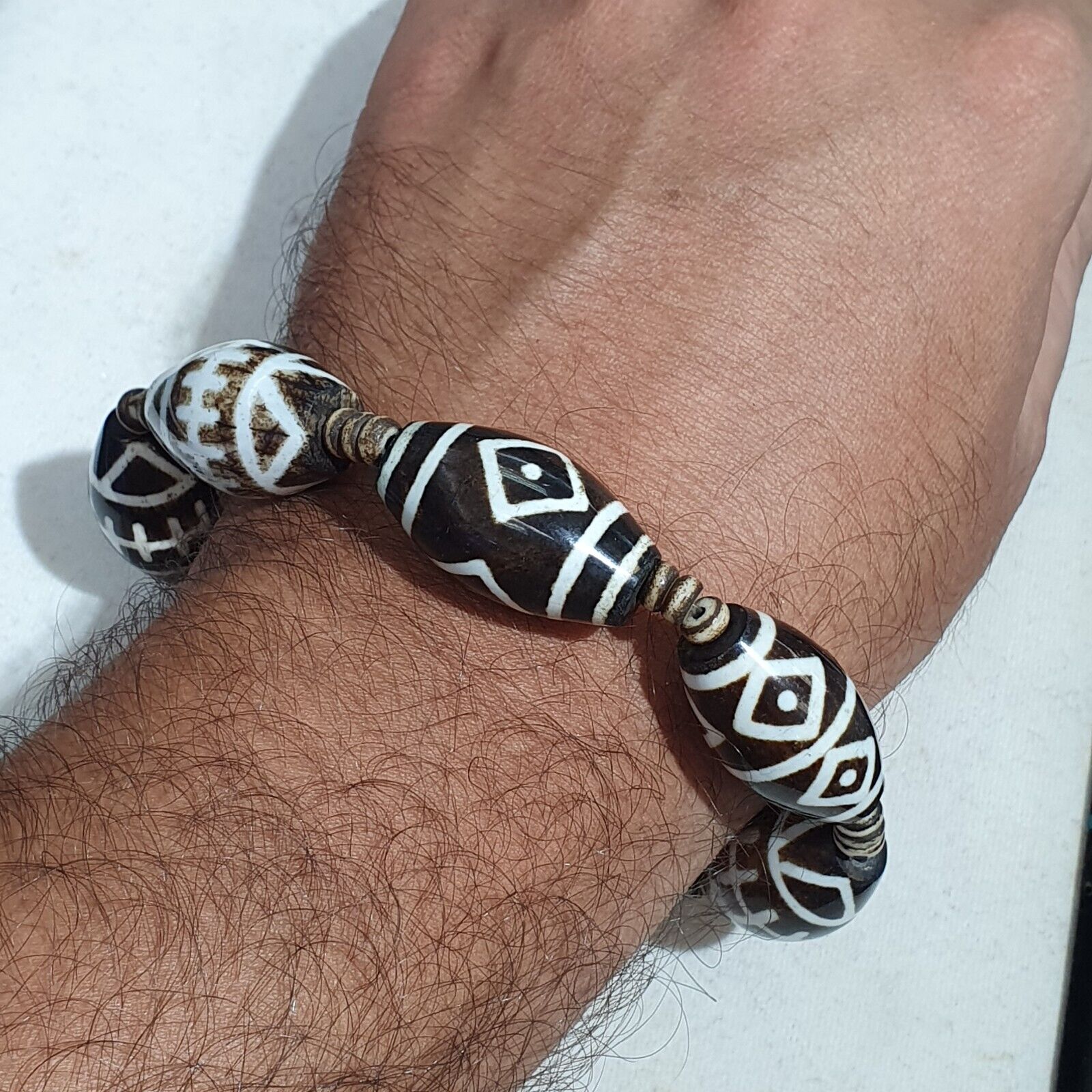 Lot 7 South Asian Old Pumtek pyu beads petrified Wood Stone beads Bracelet