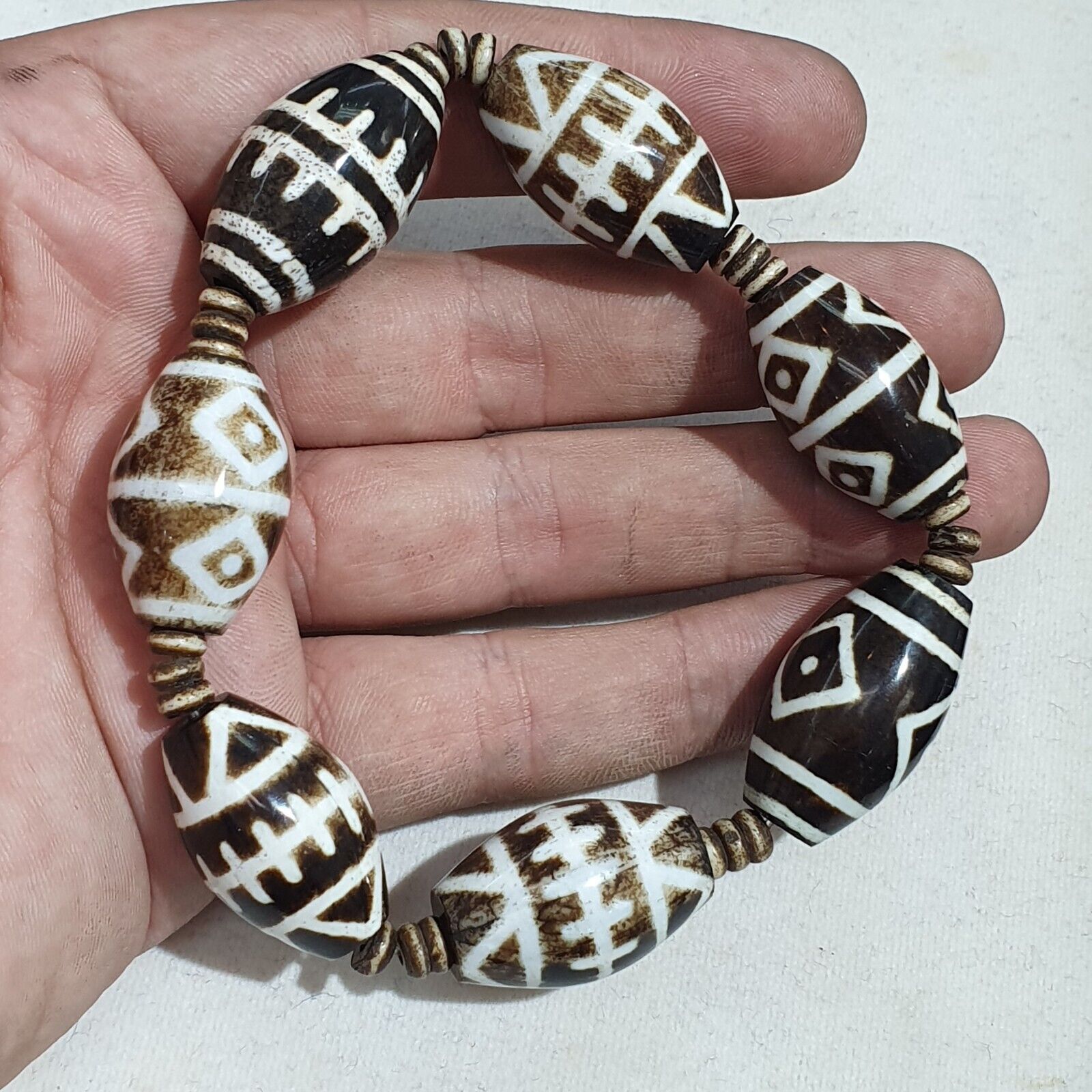 Lot 7 South Asian Old Pumtek pyu beads petrified Wood Stone beads Bracelet