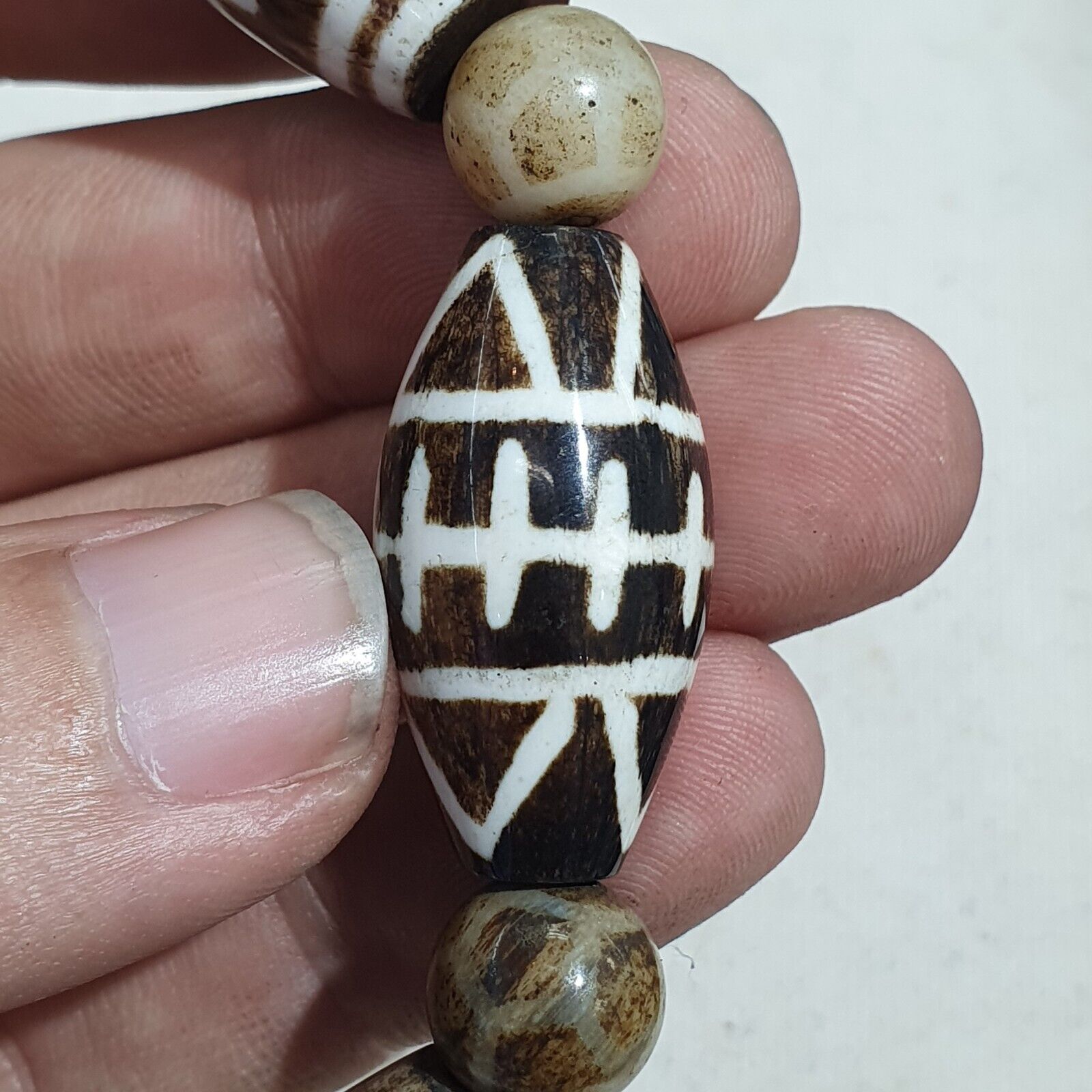 Lot 14 South Asian Old Pumtek pyu beads petrified Wood Stone beads Bracelet