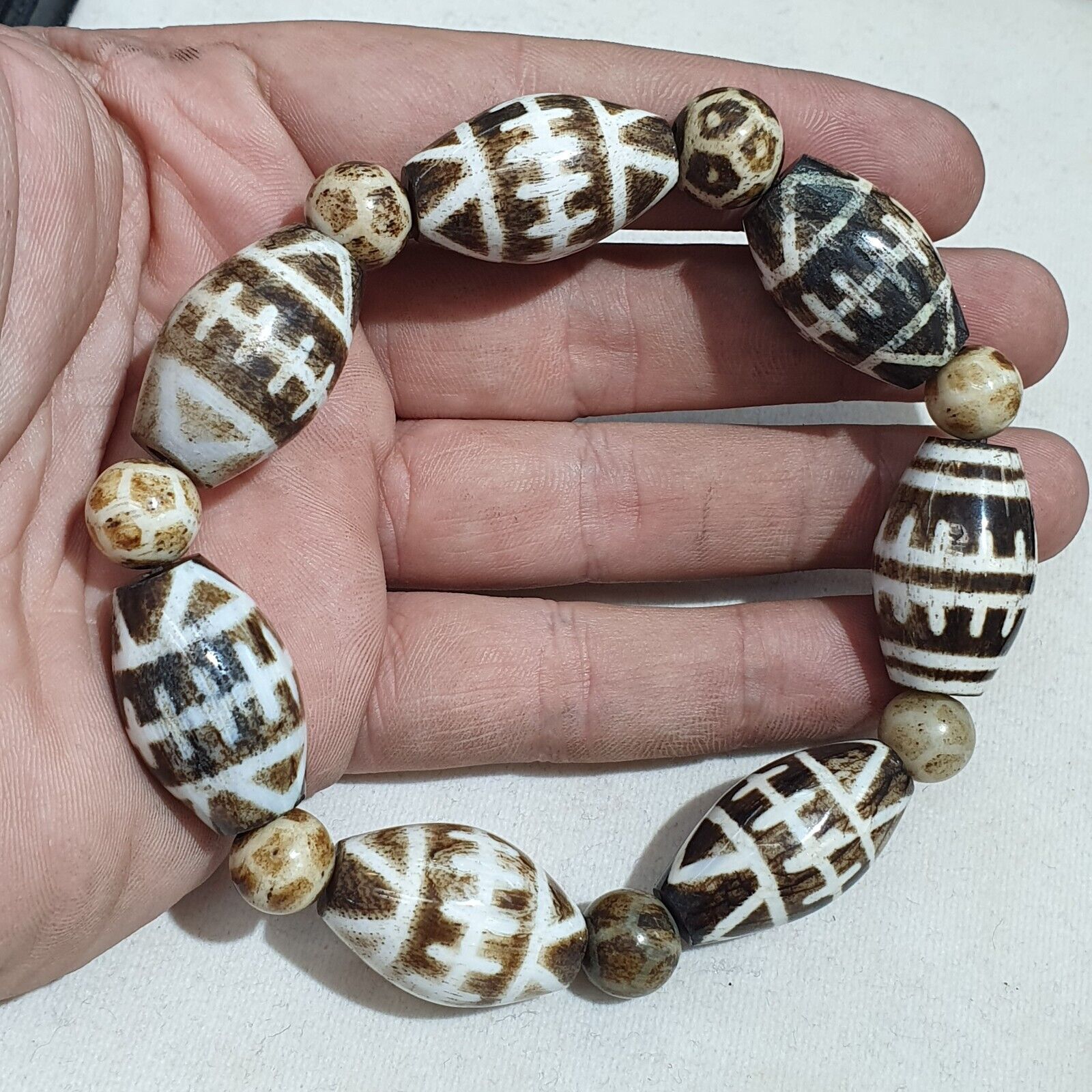 Lot 14 South Asian Old Pumtek pyu beads petrified Wood Stone beads Bracelet