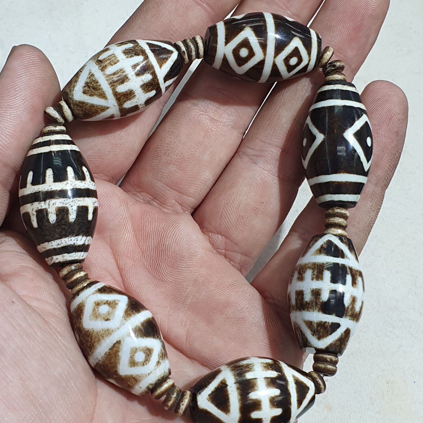 Lot 7 South Asian Old Pumtek pyu beads petrified Wood Stone beads Bracelet