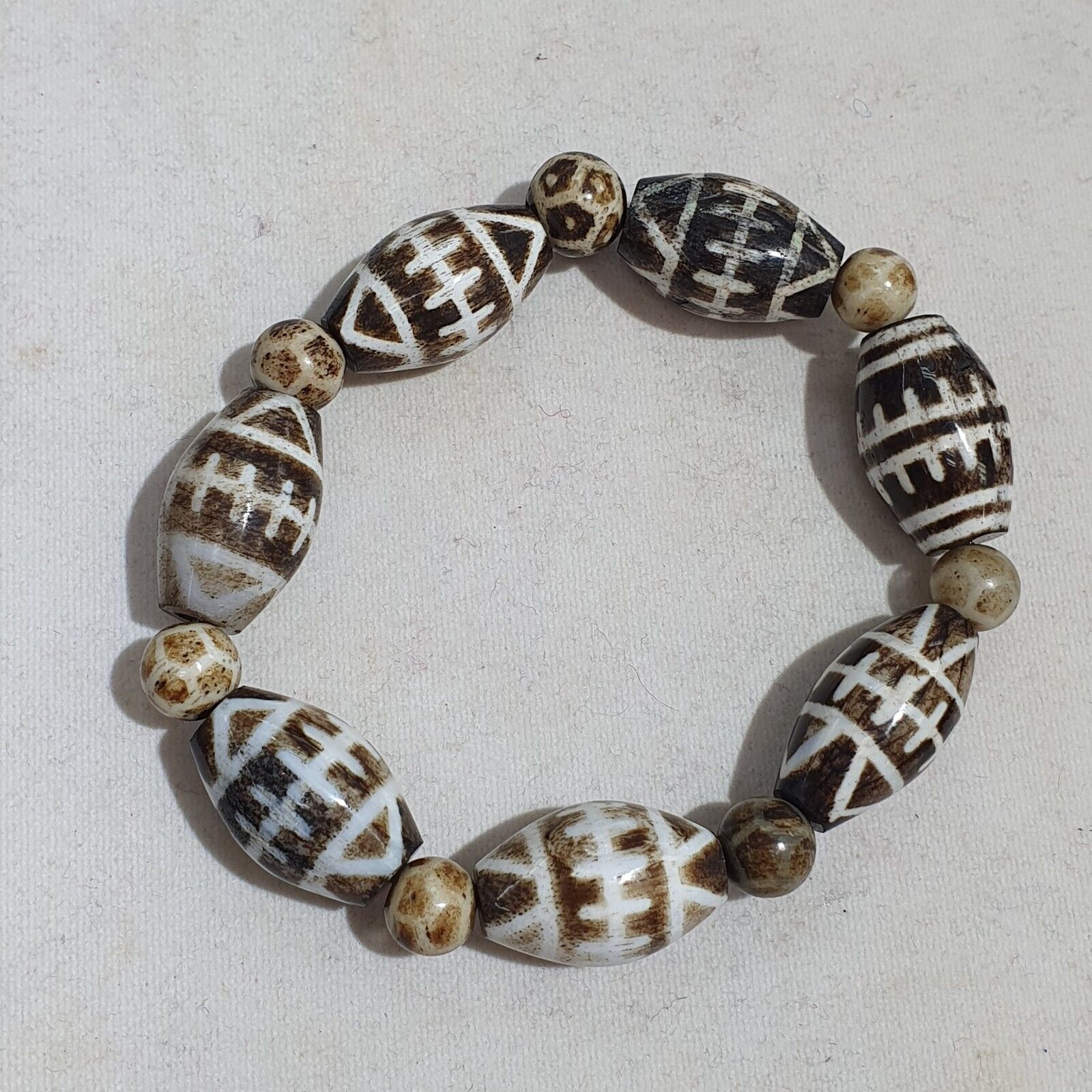 Lot 14 South Asian Old Pumtek pyu beads petrified Wood Stone beads Bracelet