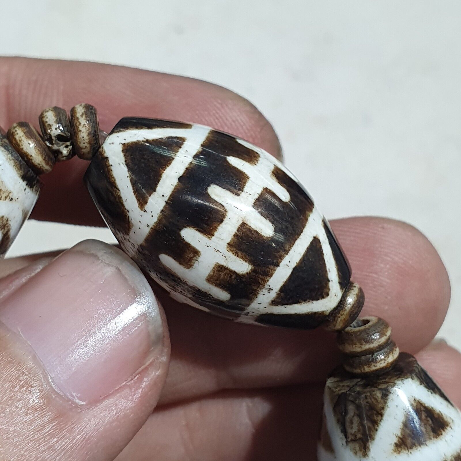 Lot 7 South Asian Old Pumtek pyu beads petrified Wood Stone beads Bracelet
