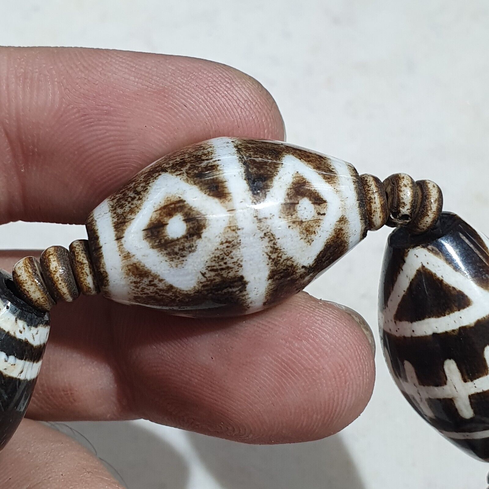 Lot 7 South Asian Old Pumtek pyu beads petrified Wood Stone beads Bracelet