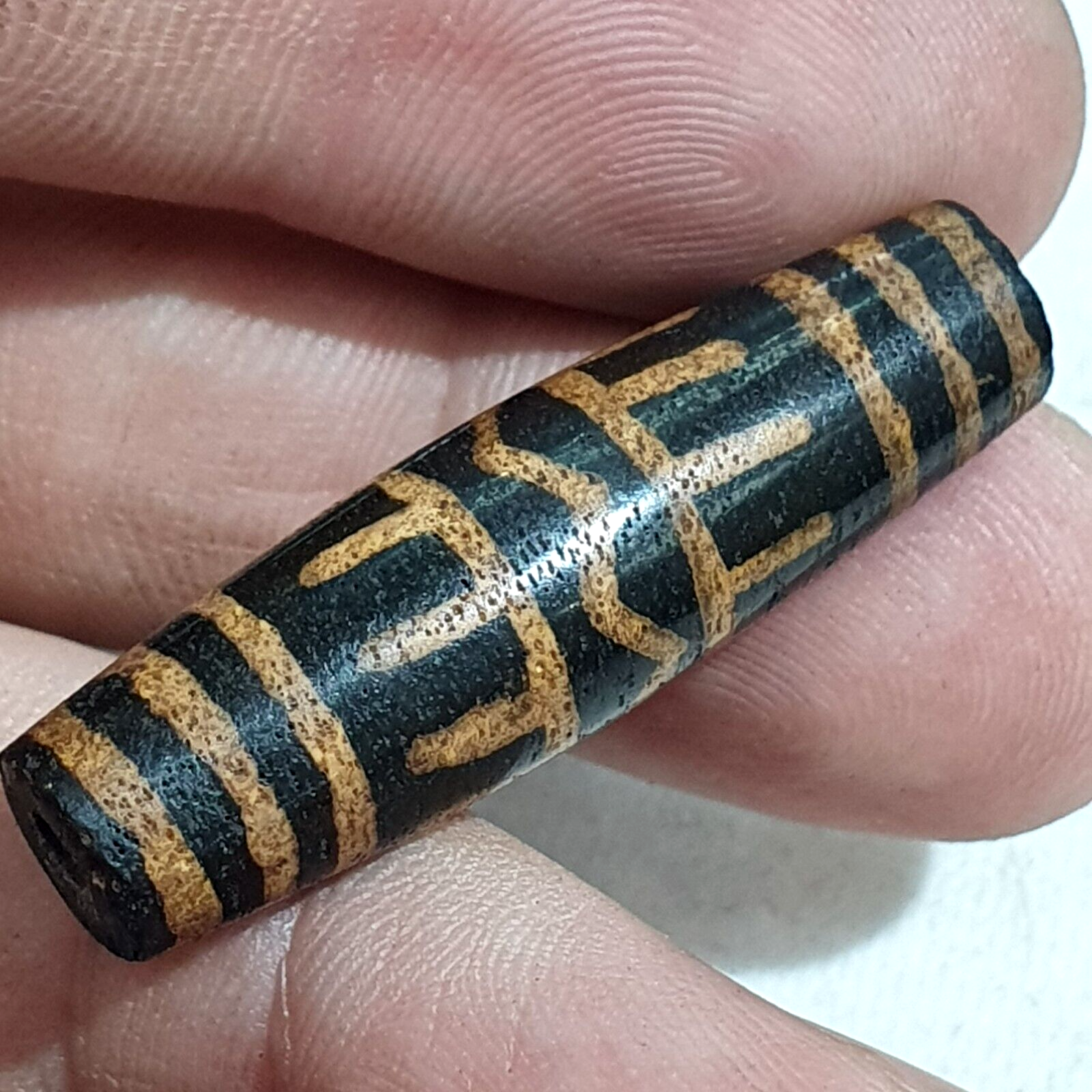 Antique PUMTEK PYU BEAD Rare pattern TUBE BEAD 36.4 mm SILKY PATINA PMT-3Y