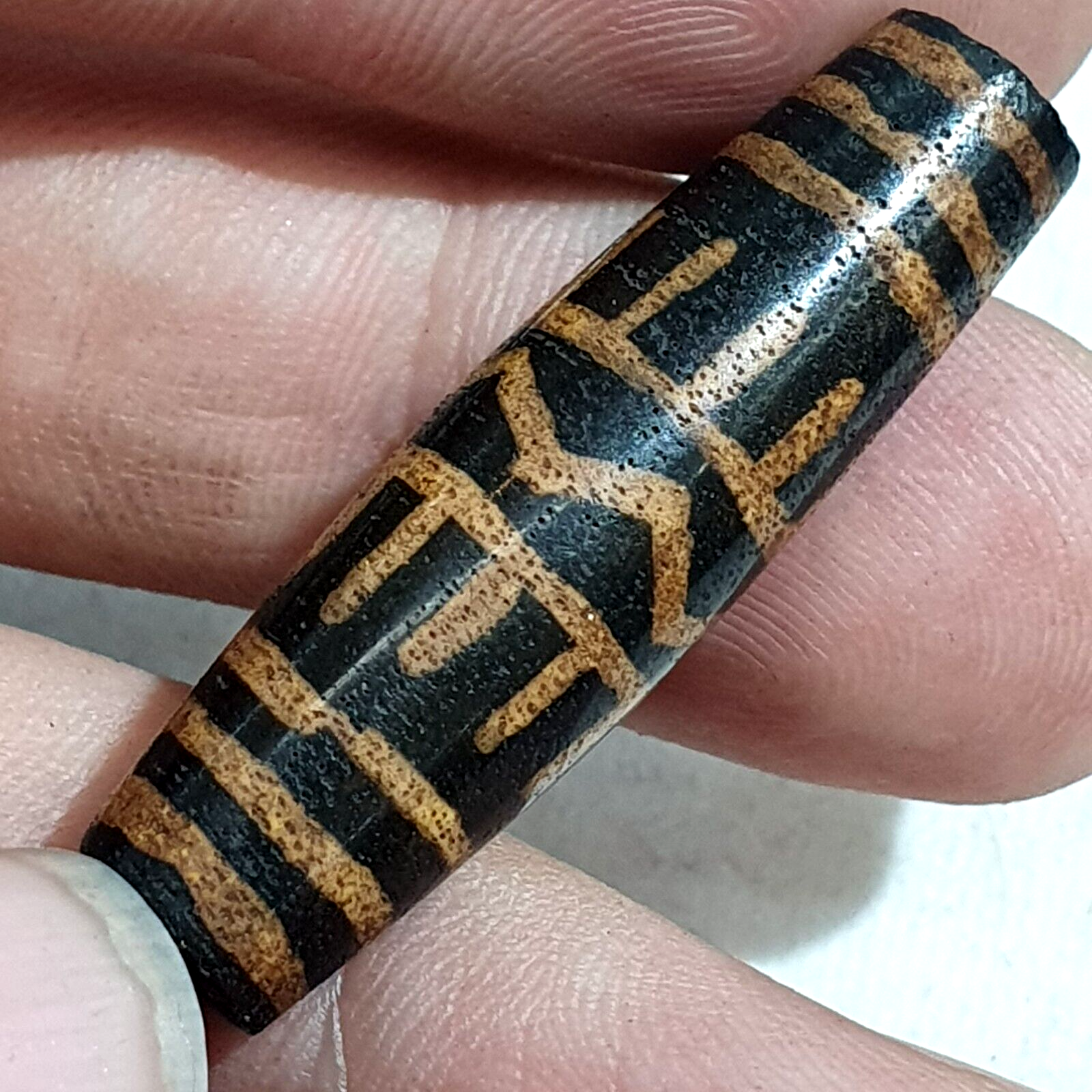 Antique PUMTEK PYU BEAD Rare pattern TUBE BEAD 36.4 mm SILKY PATINA PMT-3Y