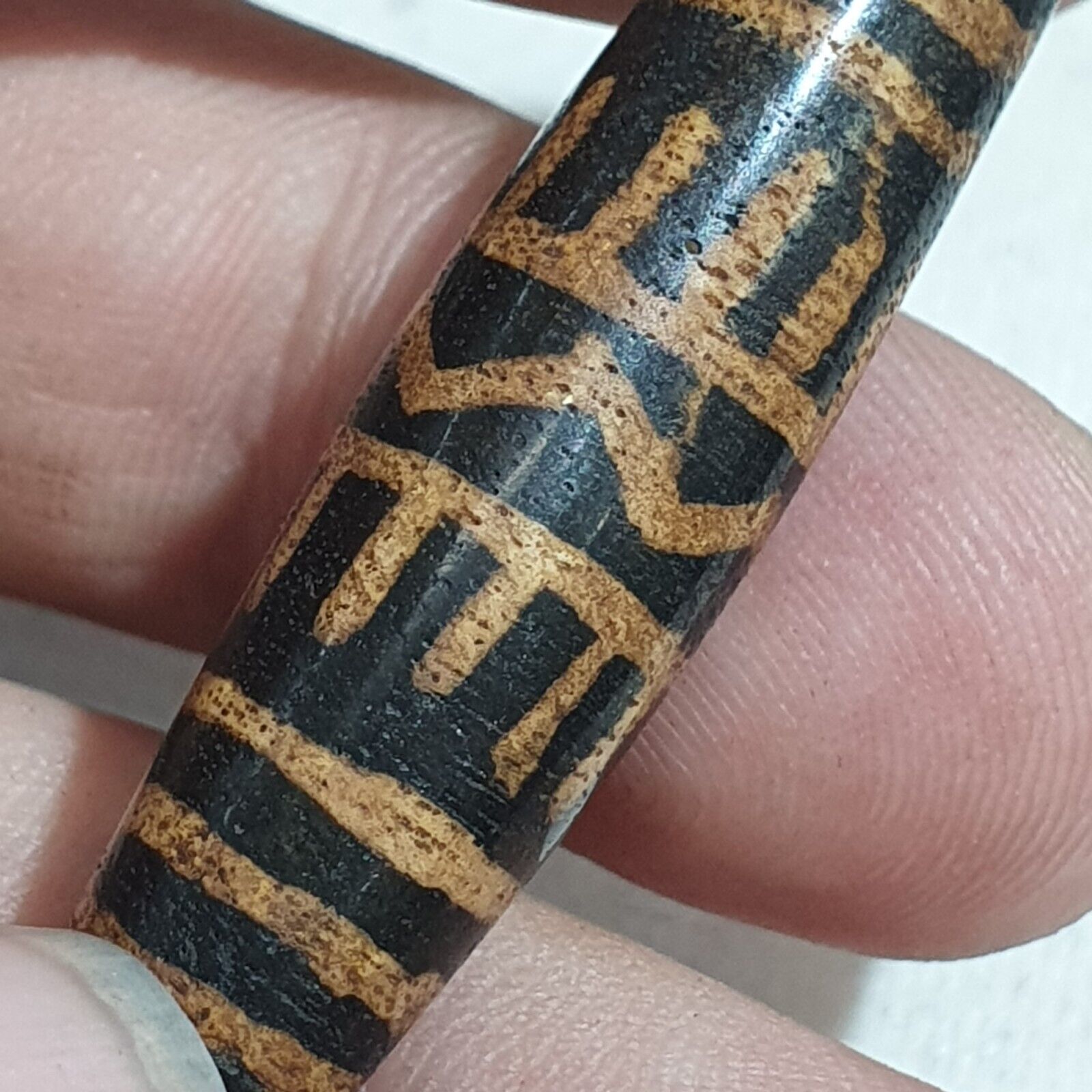 Antique PUMTEK PYU BEAD Rare pattern TUBE BEAD 36.4 mm SILKY PATINA PMT-3Y