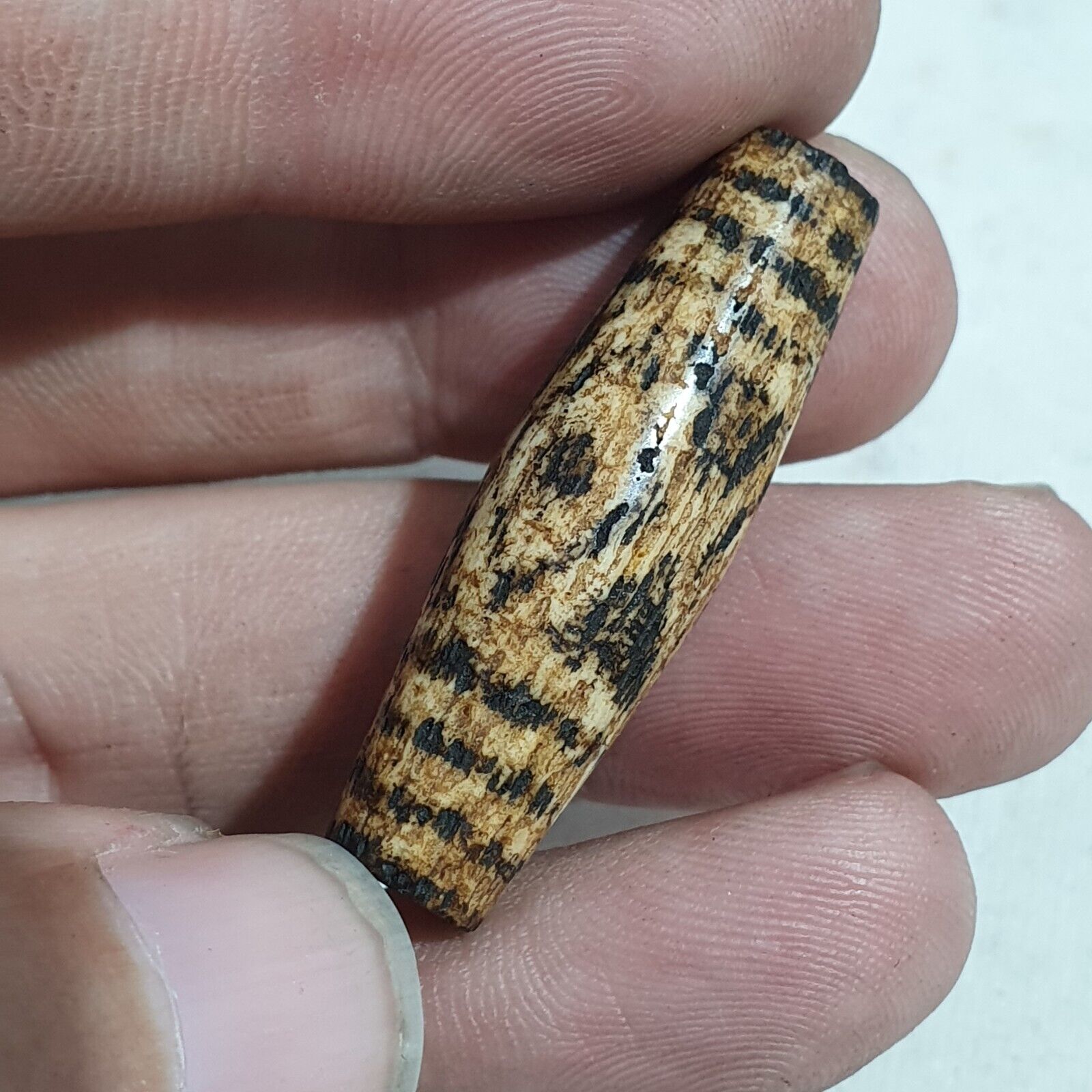 Antique INDO TIBETAN SAMON PYU PUMTEK 3 Eyes BEAD 'DZI-LIKE' TUBE PMT-4Y