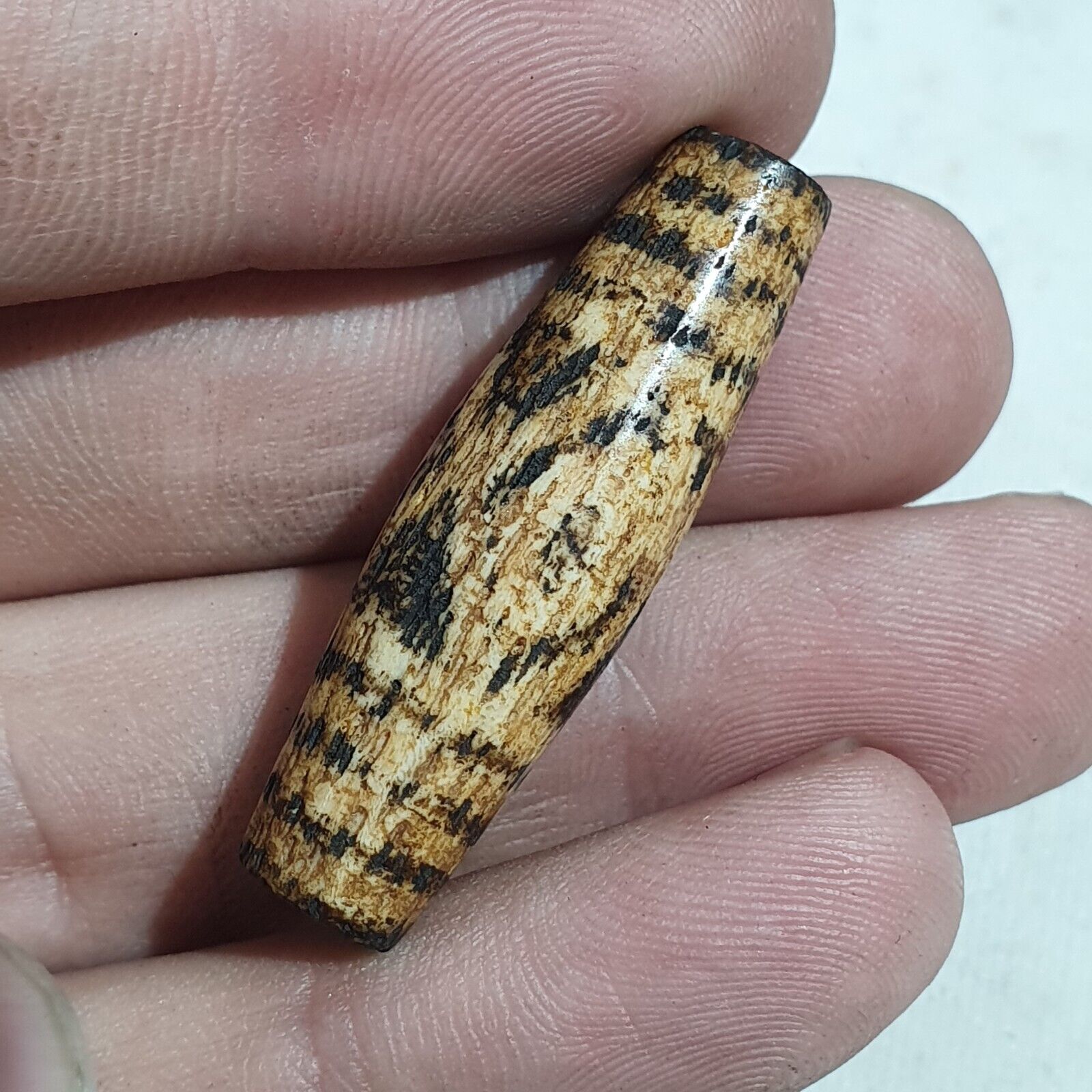 Antique INDO TIBETAN SAMON PYU PUMTEK 3 Eyes BEAD 'DZI-LIKE' TUBE PMT-4Y