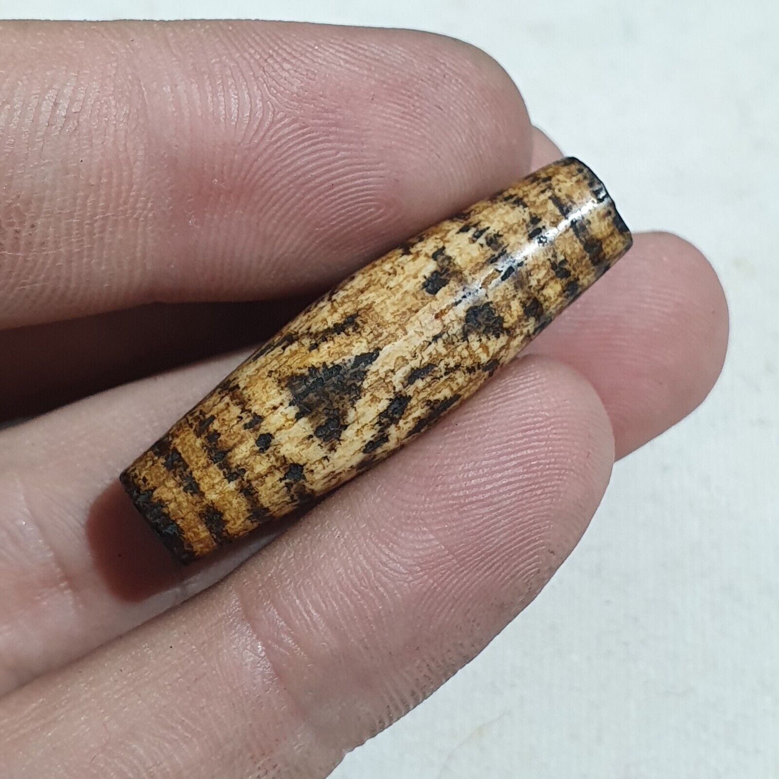 Antique INDO TIBETAN SAMON PYU PUMTEK 3 Eyes BEAD 'DZI-LIKE' TUBE PMT-4Y