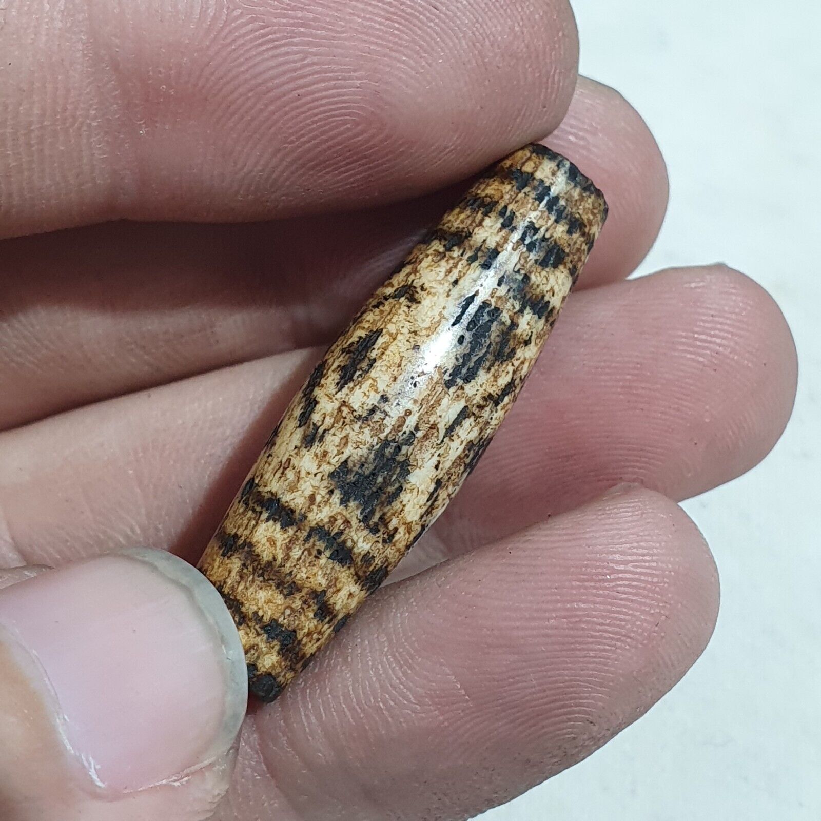 Antique INDO TIBETAN SAMON PYU PUMTEK 3 Eyes BEAD 'DZI-LIKE' TUBE PMT-4Y