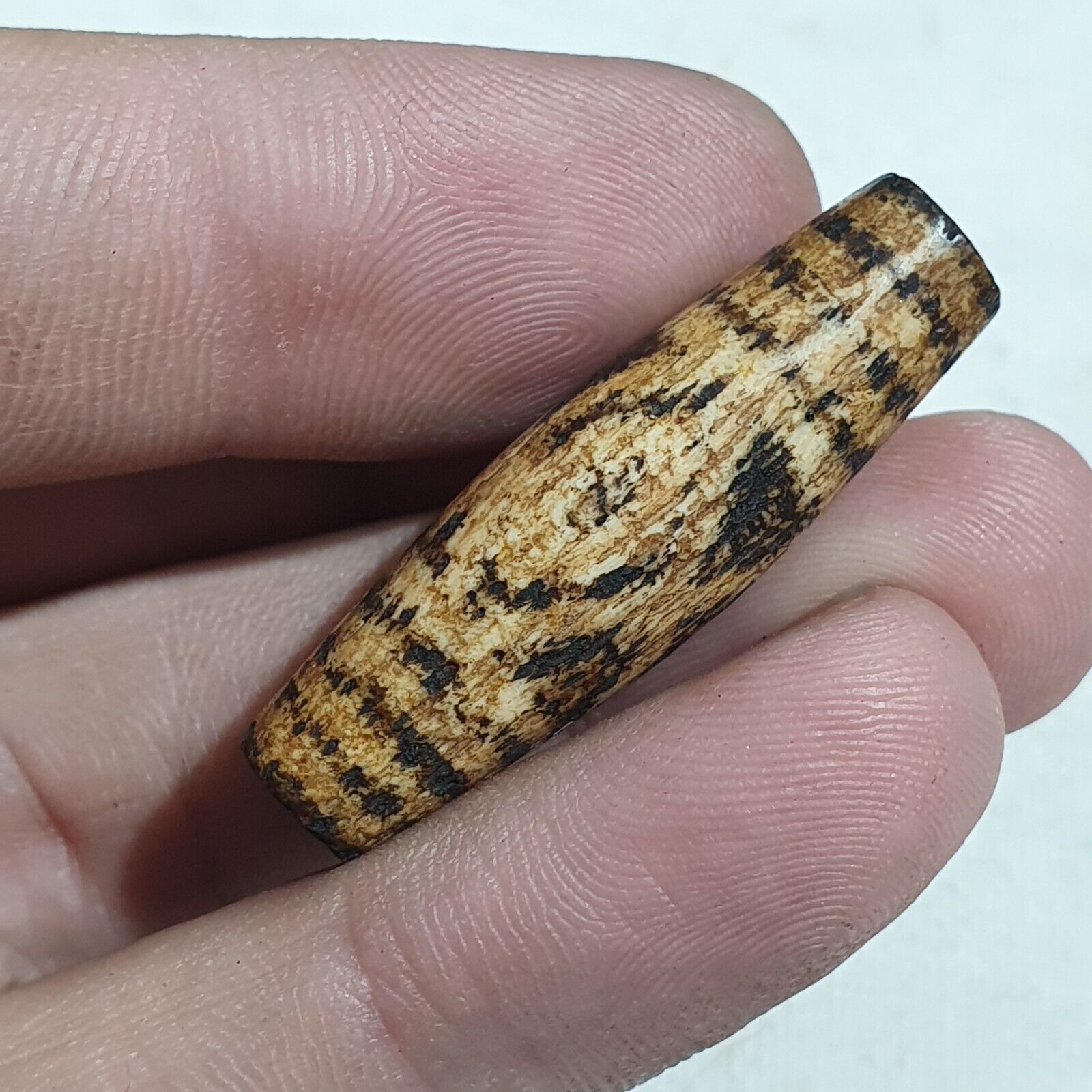 Antique INDO TIBETAN SAMON PYU PUMTEK 3 Eyes BEAD 'DZI-LIKE' TUBE PMT-4Y