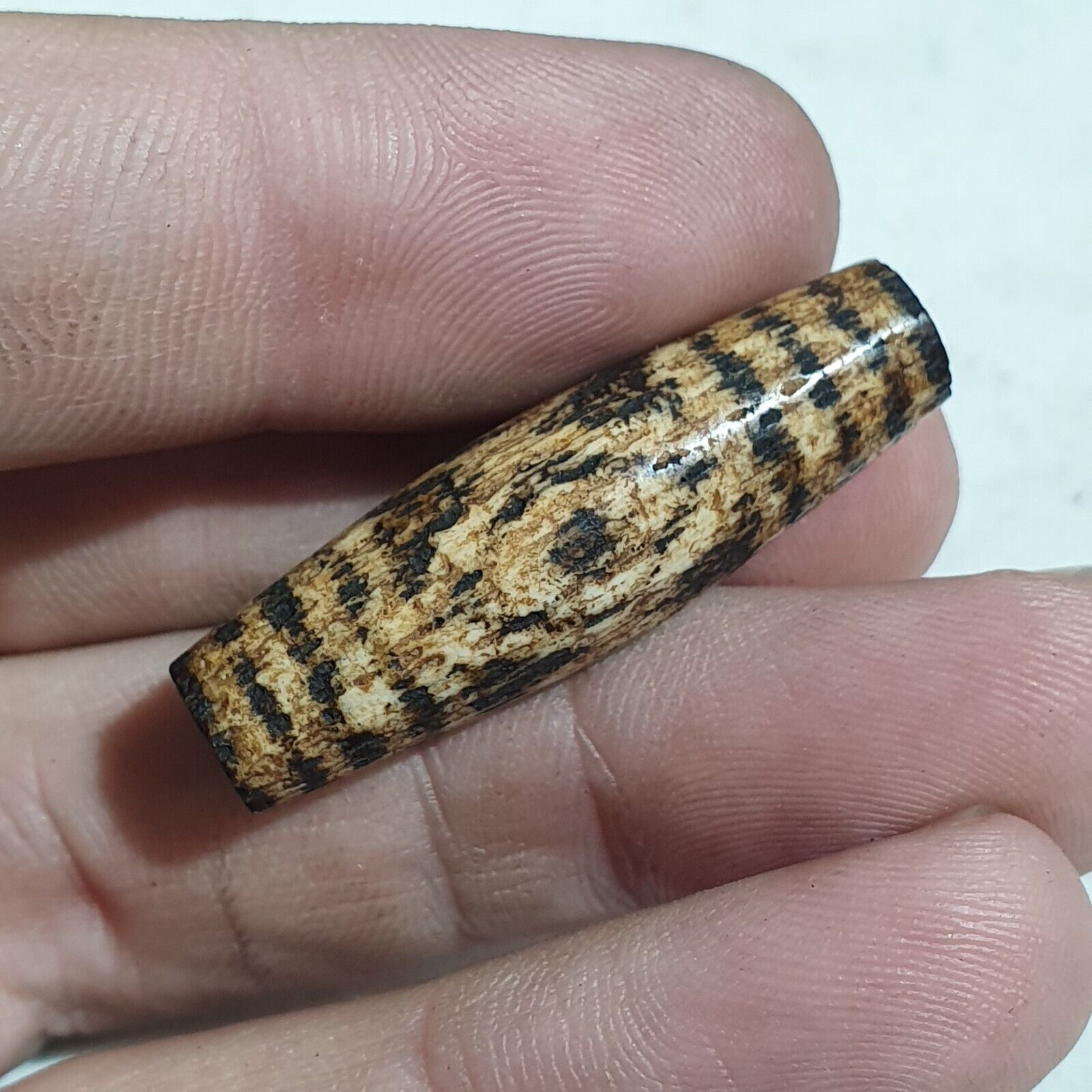 Antique INDO TIBETAN SAMON PYU PUMTEK 3 Eyes BEAD 'DZI-LIKE' TUBE PMT-4Y