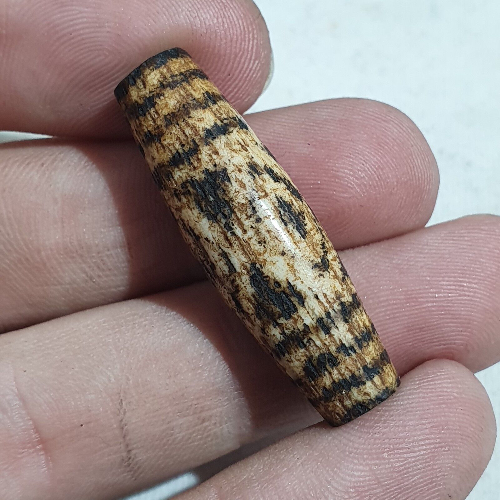 Antique INDO TIBETAN SAMON PYU PUMTEK 3 Eyes BEAD 'DZI-LIKE' TUBE PMT-4Y