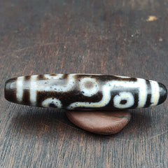 Tibetan Dzi Old White Grey Agate Bead " 9 Eyes " Amulet Pendant Necklace TBA-2