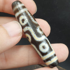 Tibetan Dzi Old White Grey Agate Bead " 9 Eyes " Amulet Pendant Necklace TBA-2
