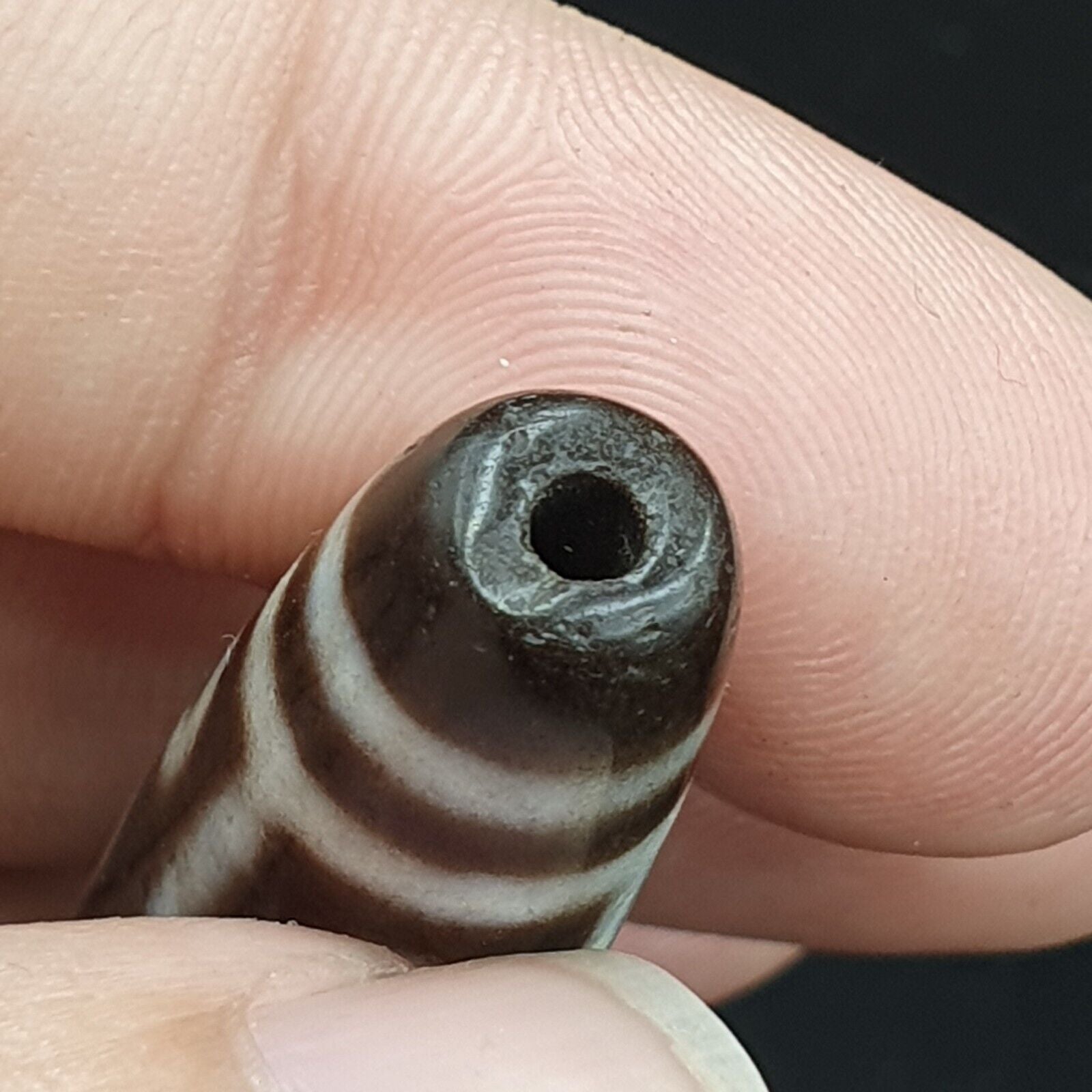 Tibetan Dzi Old White Grey Agate Bead " 9 Eyes " Amulet Pendant Necklace TBA-2