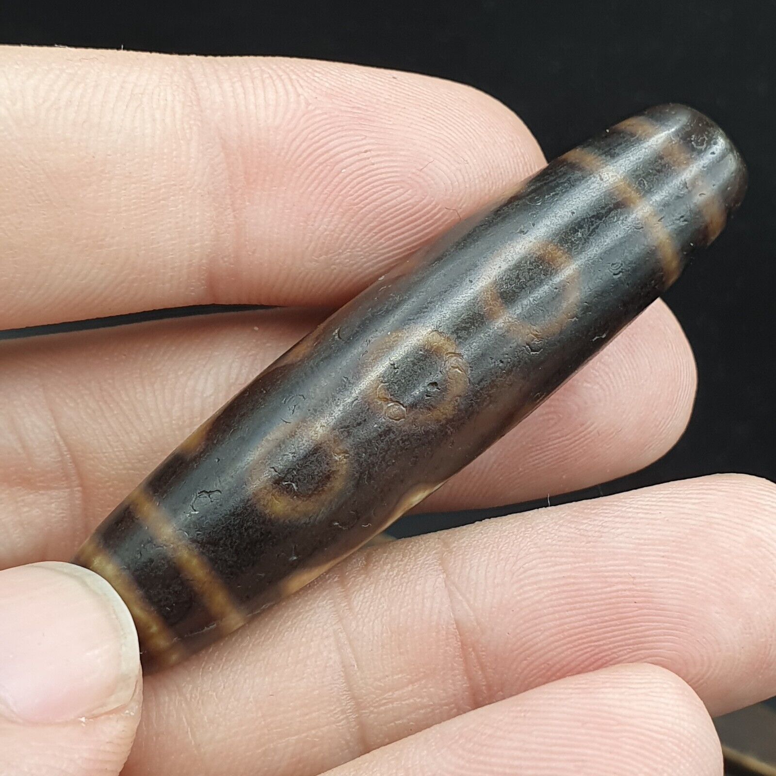 Old Indo Tibetan Agate 5 Eyes in 6 lines Agate stone Dzi Bead Amulet