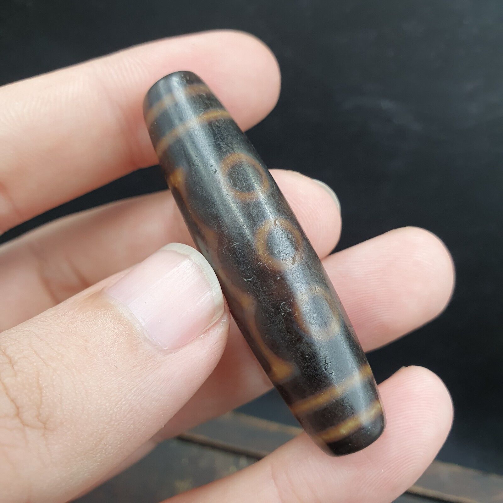 Old Indo Tibetan Agate 5 Eyes in 6 lines Agate stone Dzi Bead Amulet