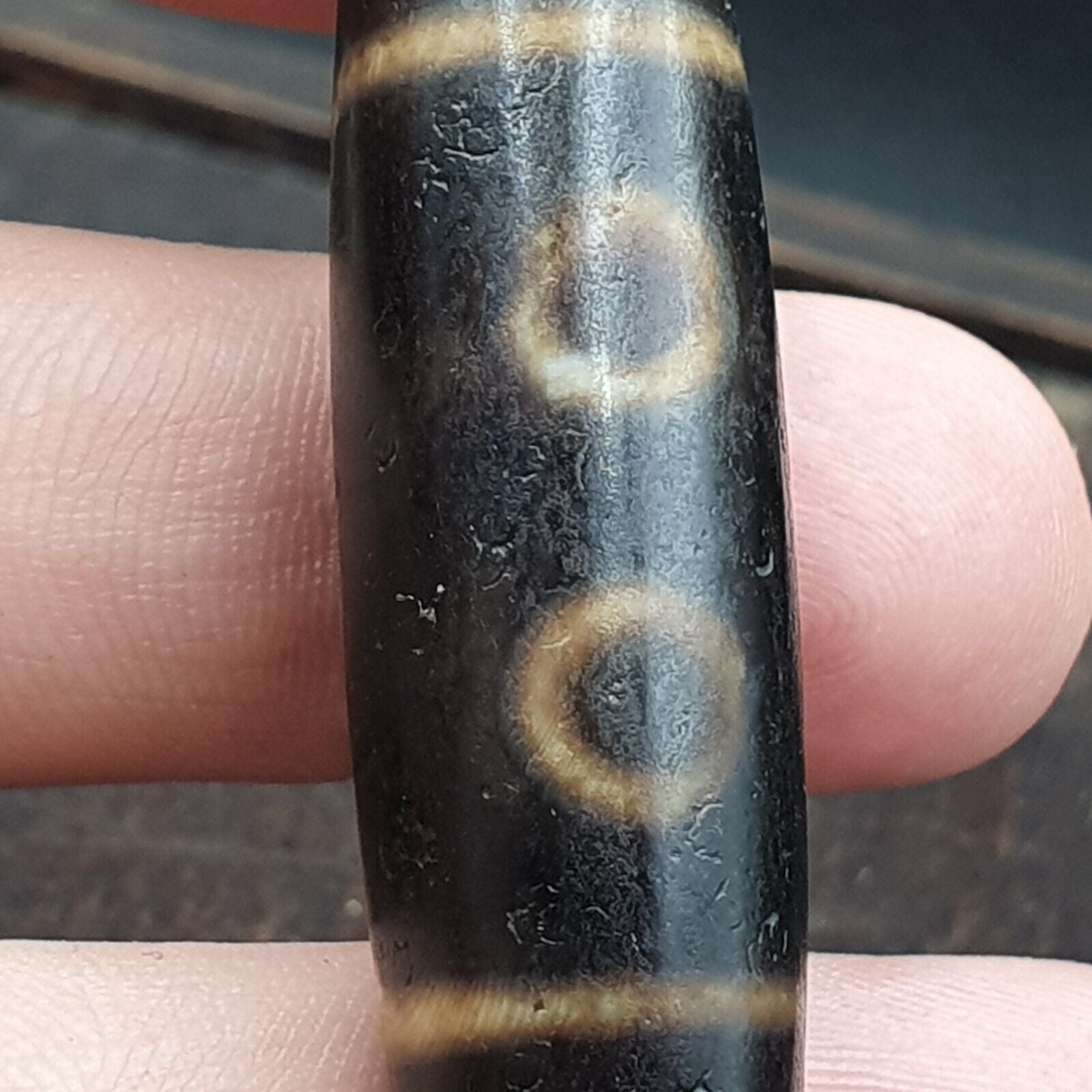 Old Indo Tibetan Agate 5 Eyes in 6 lines Agate stone Dzi Bead Amulet