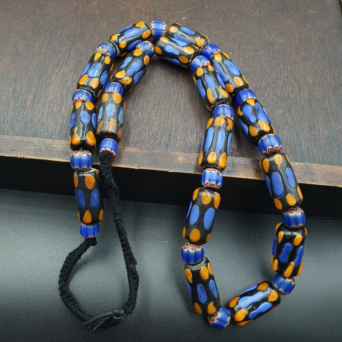 Vintage Fancy Venetian Style Skunk Eyes Beads | African Style Necklace