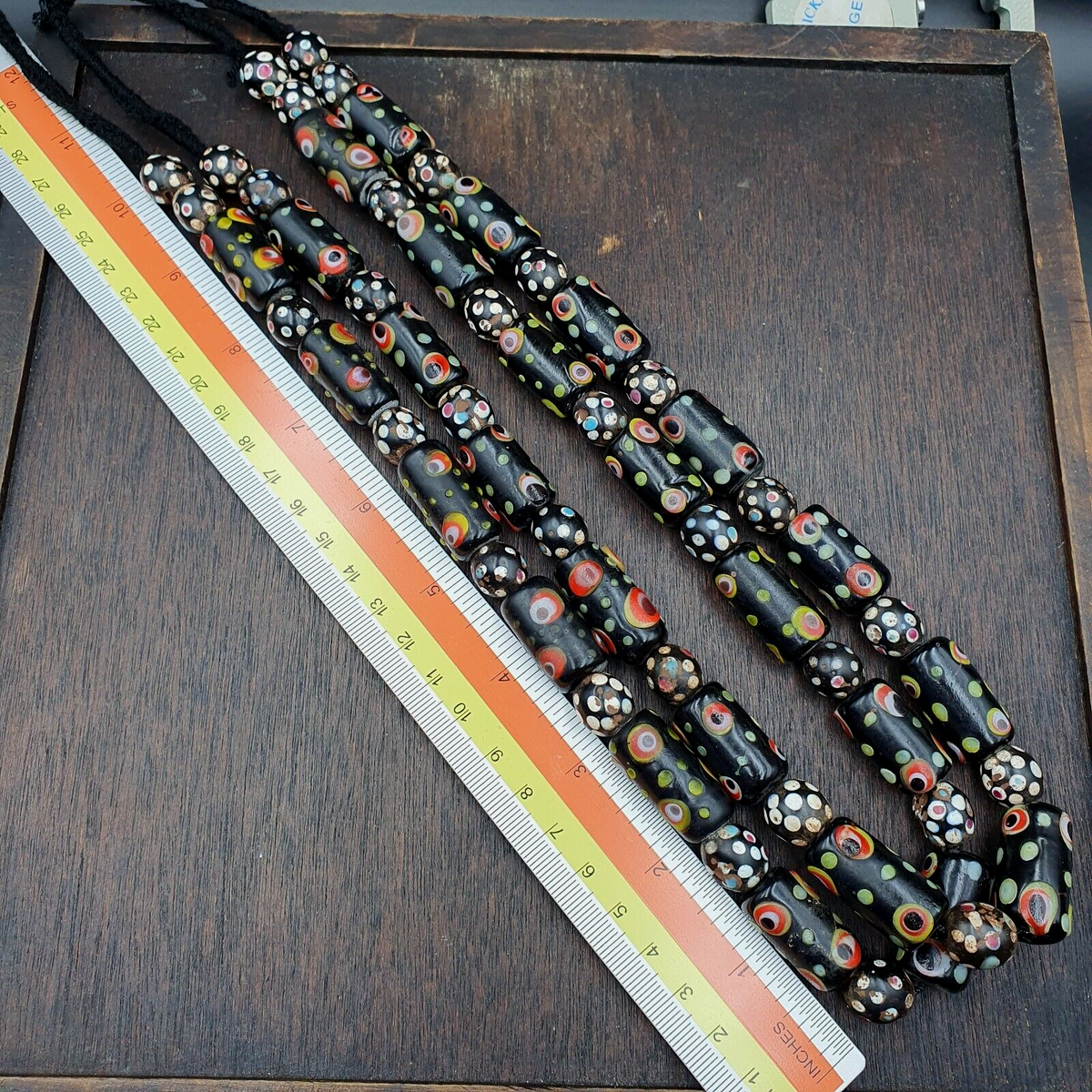 Vintage Black Gabri Eyes Skunk Thousand eyes Glass Beads Strand