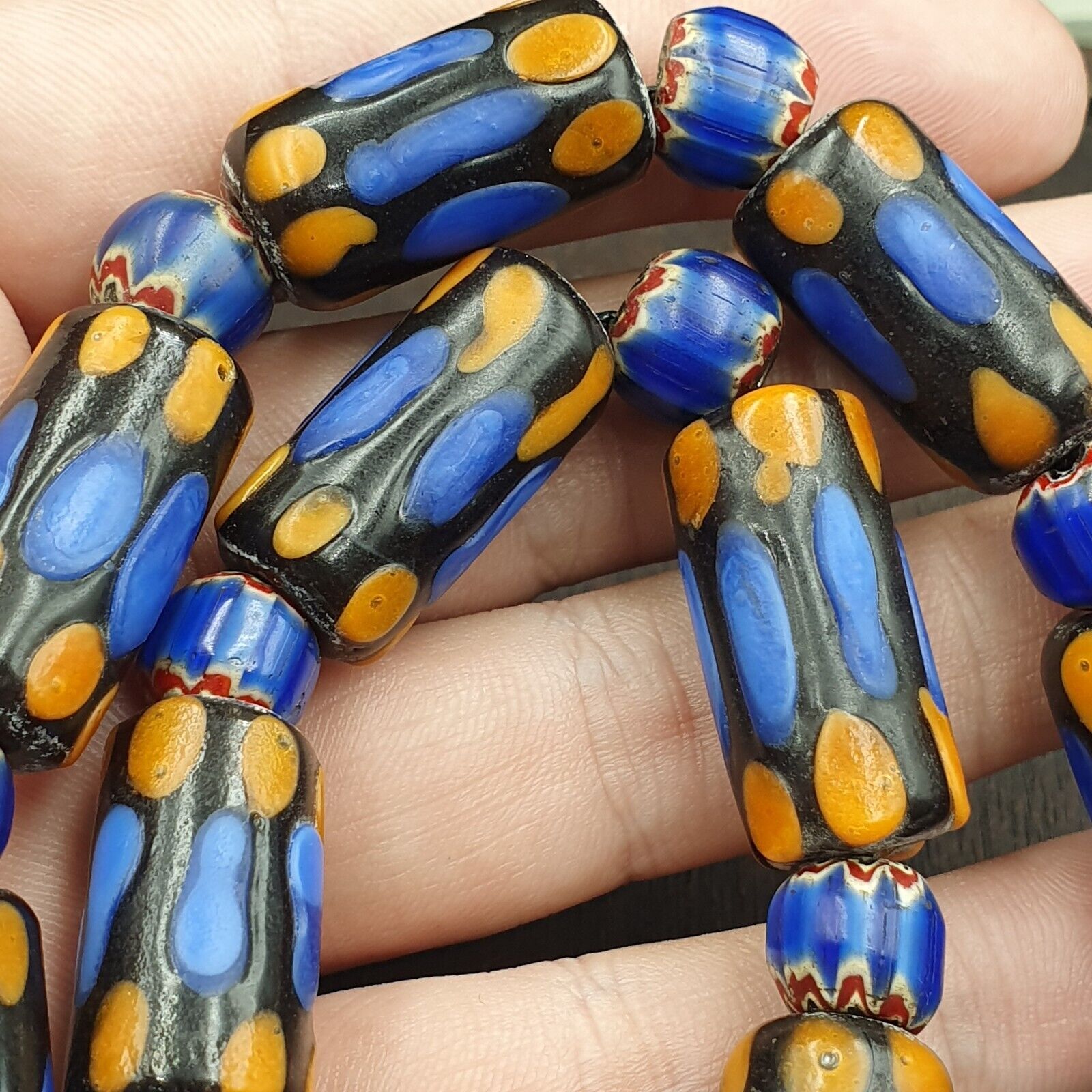 Vintage Fancy Venetian Style Skunk Eyes Beads | African Style Necklace
