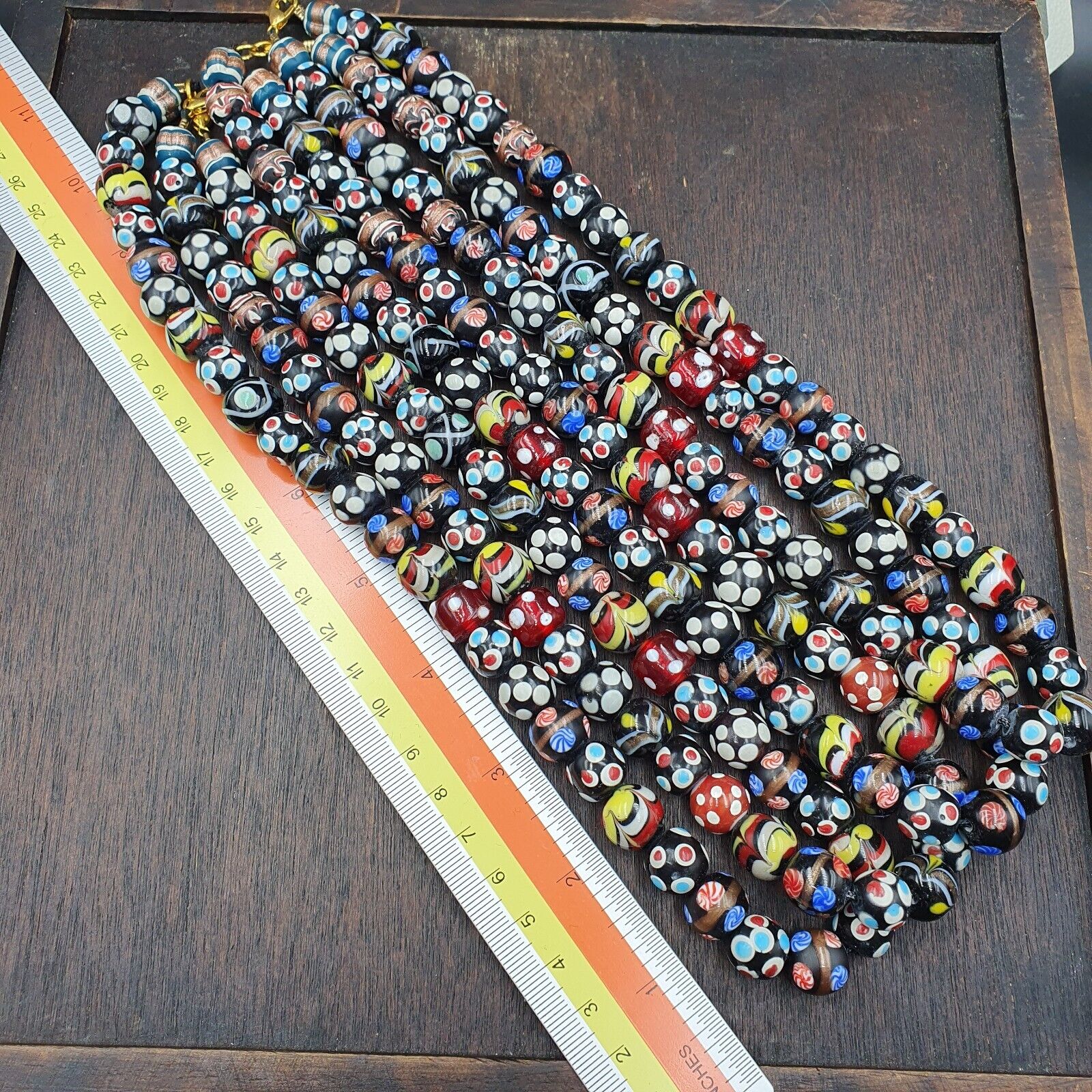 Vintage Fancy Floral Venetian Style Skunk Beads | African Style Necklace