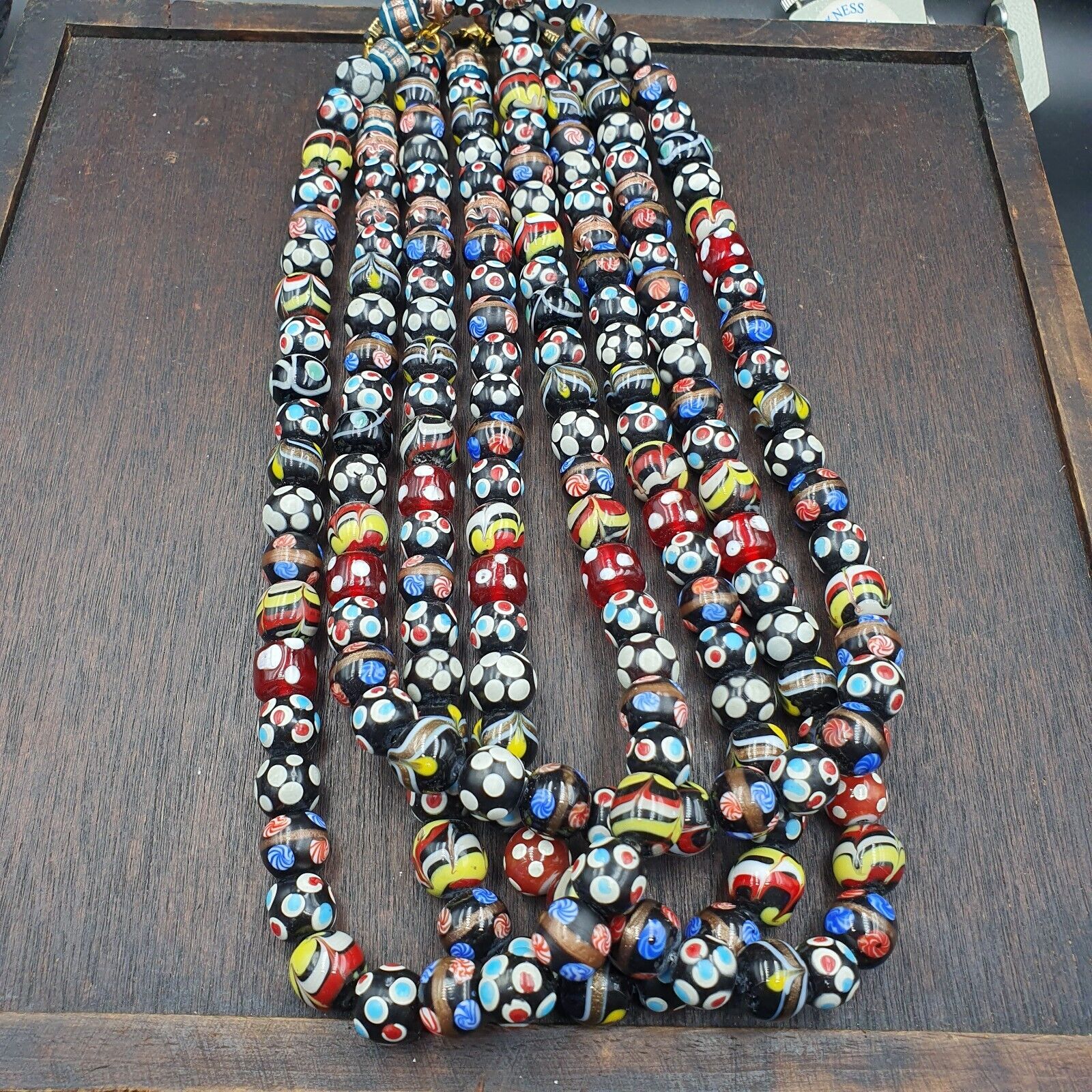 Vintage Fancy Floral Venetian Style Skunk Beads | African Style Necklace