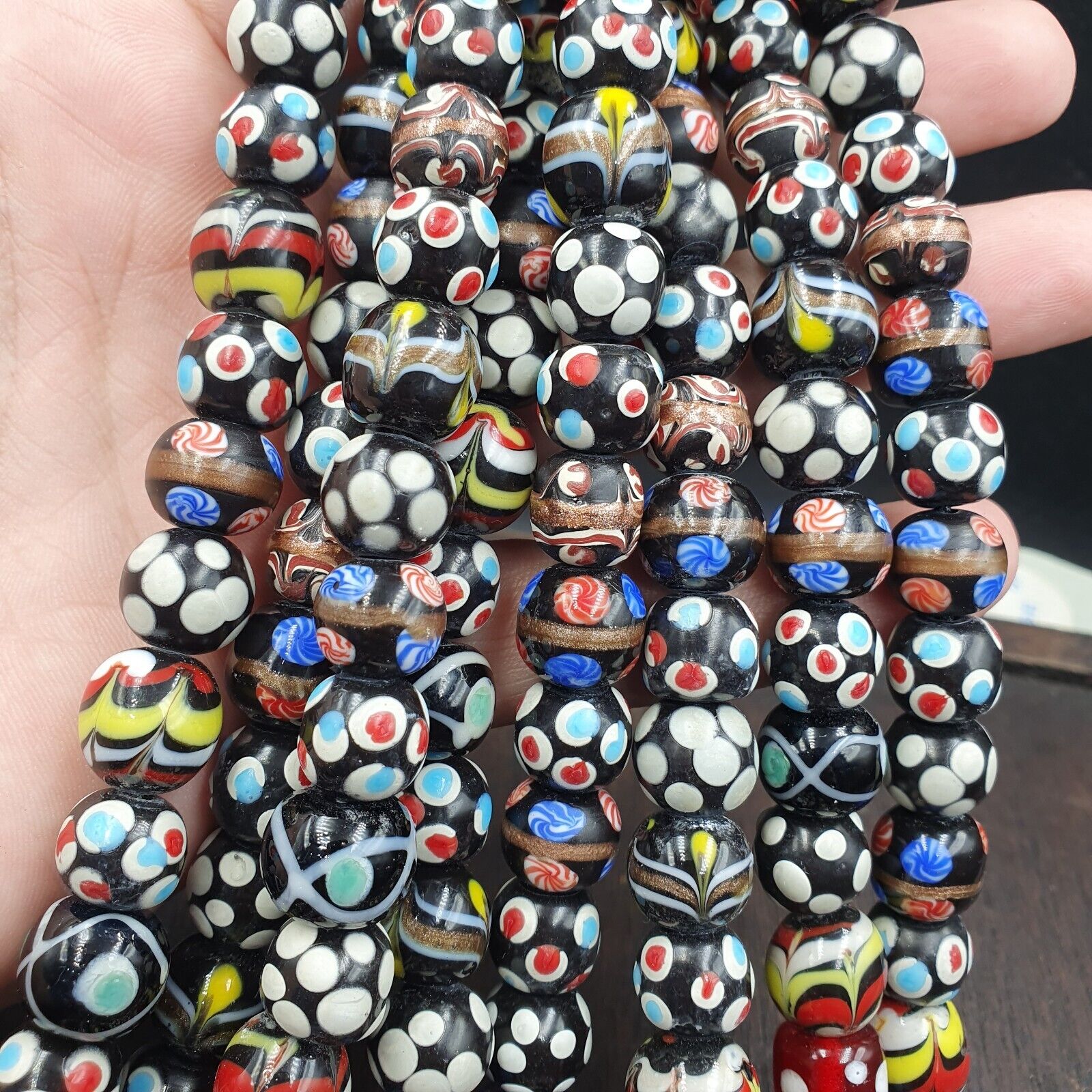 Vintage Fancy Floral Venetian Style Skunk Beads | African Style Necklace