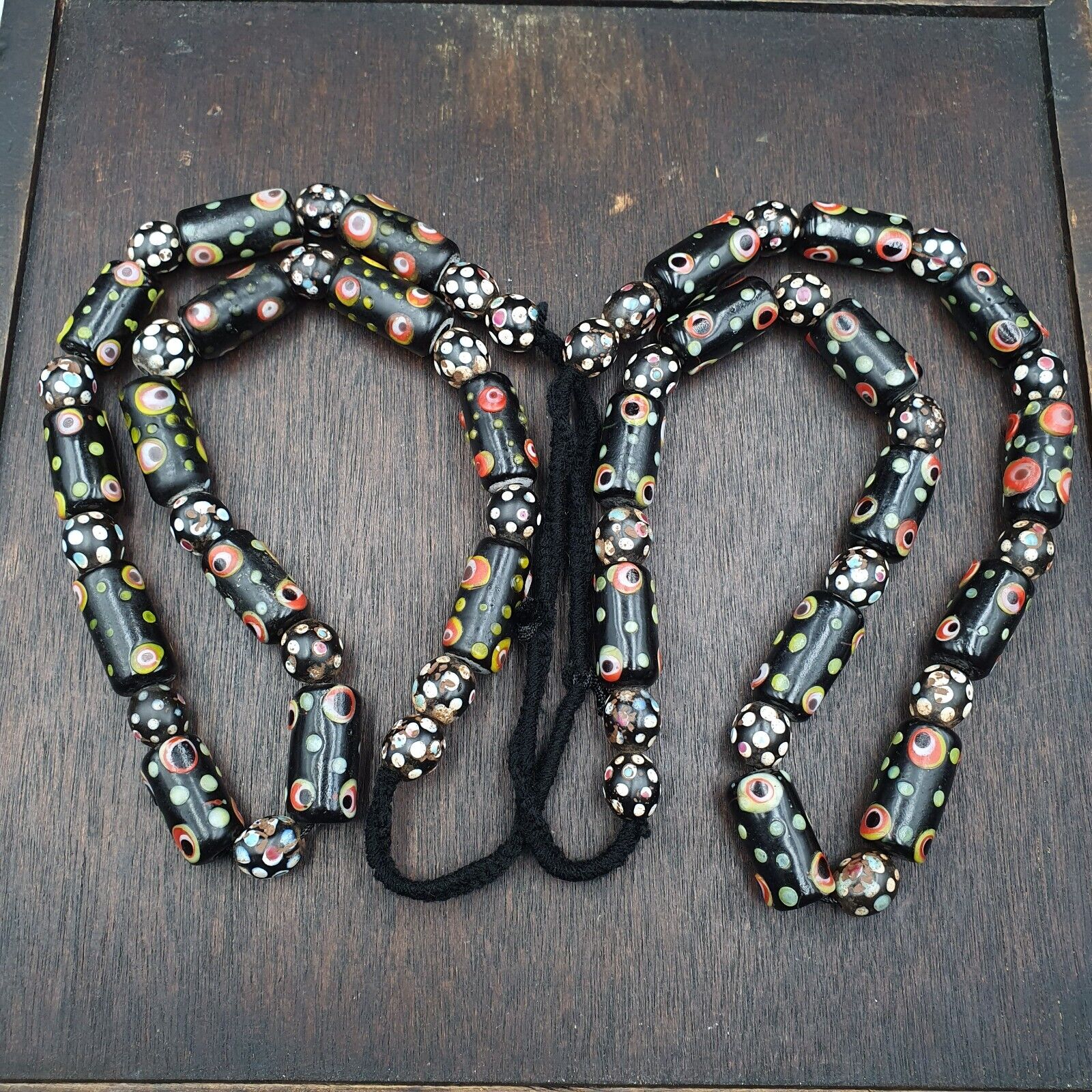 Vintage Black Gabri Eyes Skunk Thousand eyes Glass Beads Strand