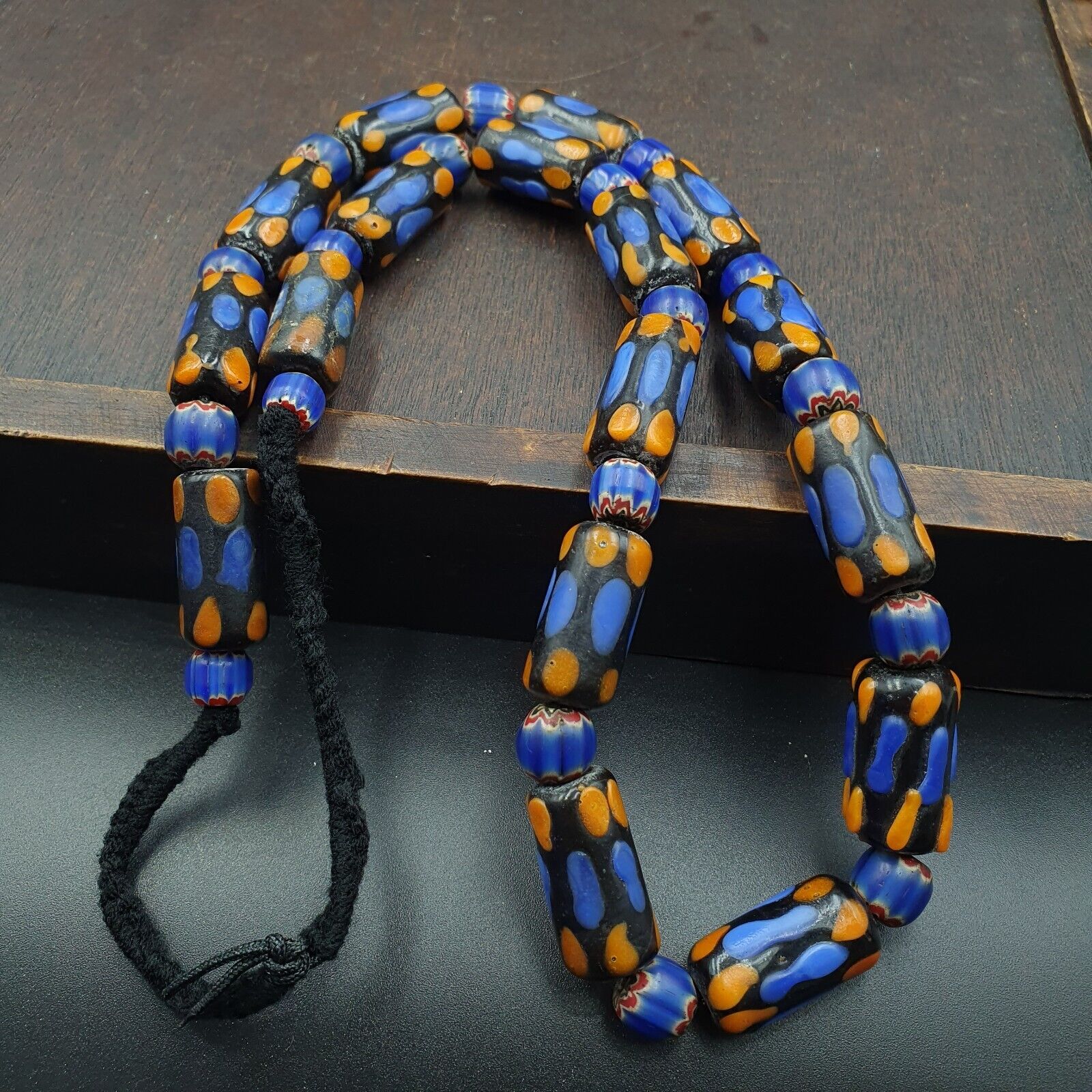 Vintage Fancy Venetian Style Skunk Eyes Beads | African Style Necklace