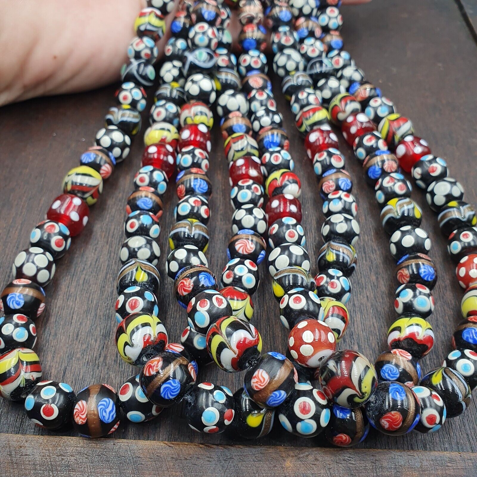 Vintage Fancy Floral Venetian Style Skunk Beads | African Style Necklace