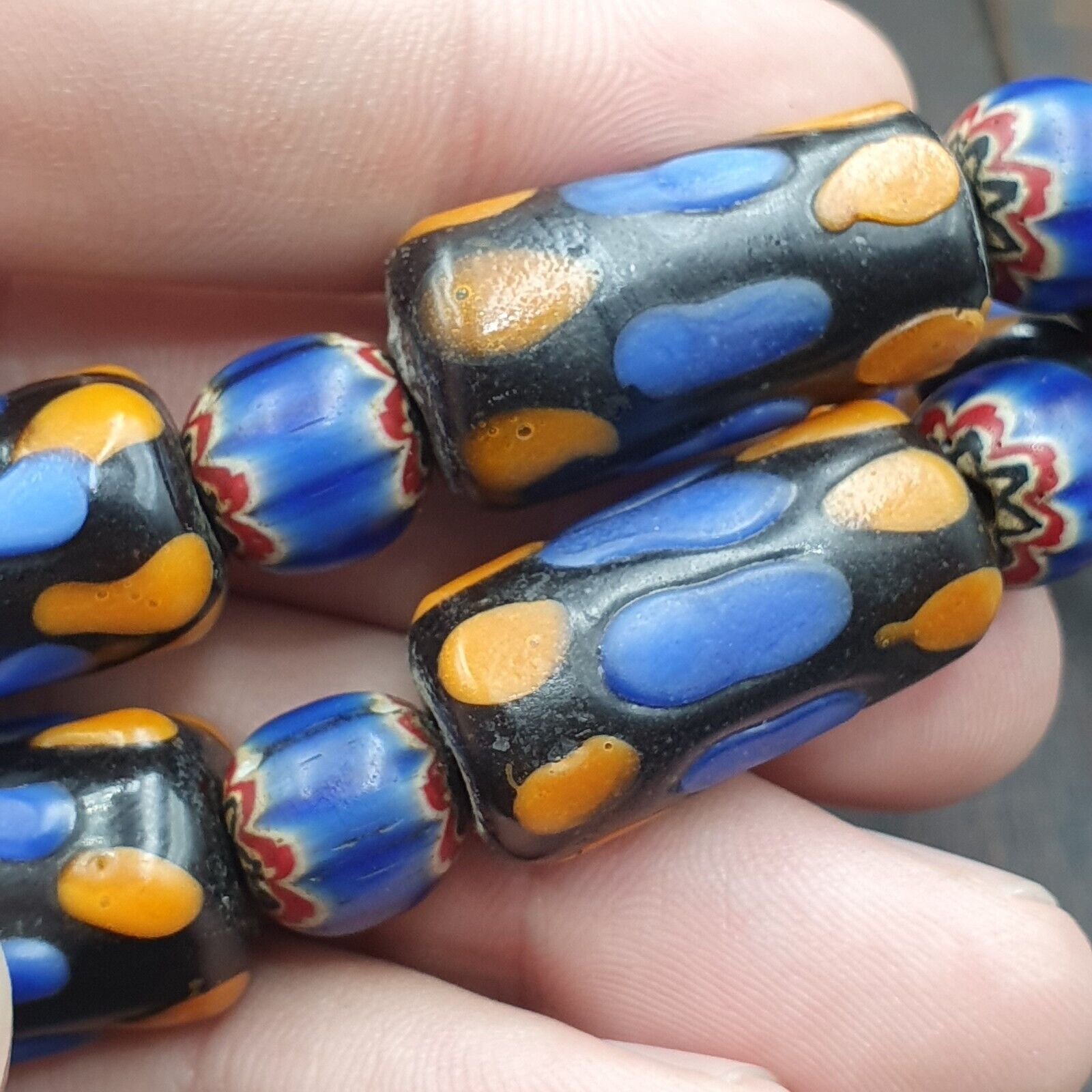 Vintage Fancy Venetian Style Skunk Eyes Beads | African Style Necklace