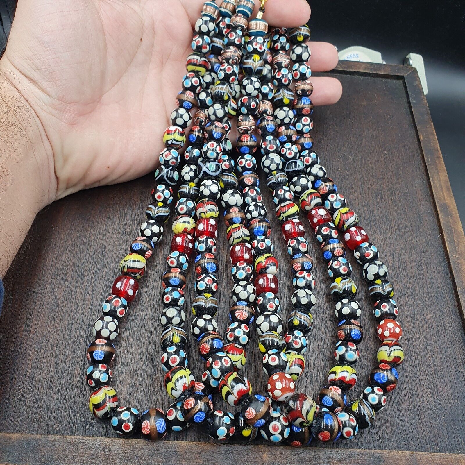 Vintage Fancy Floral Venetian Style Skunk Beads | African Style Necklace