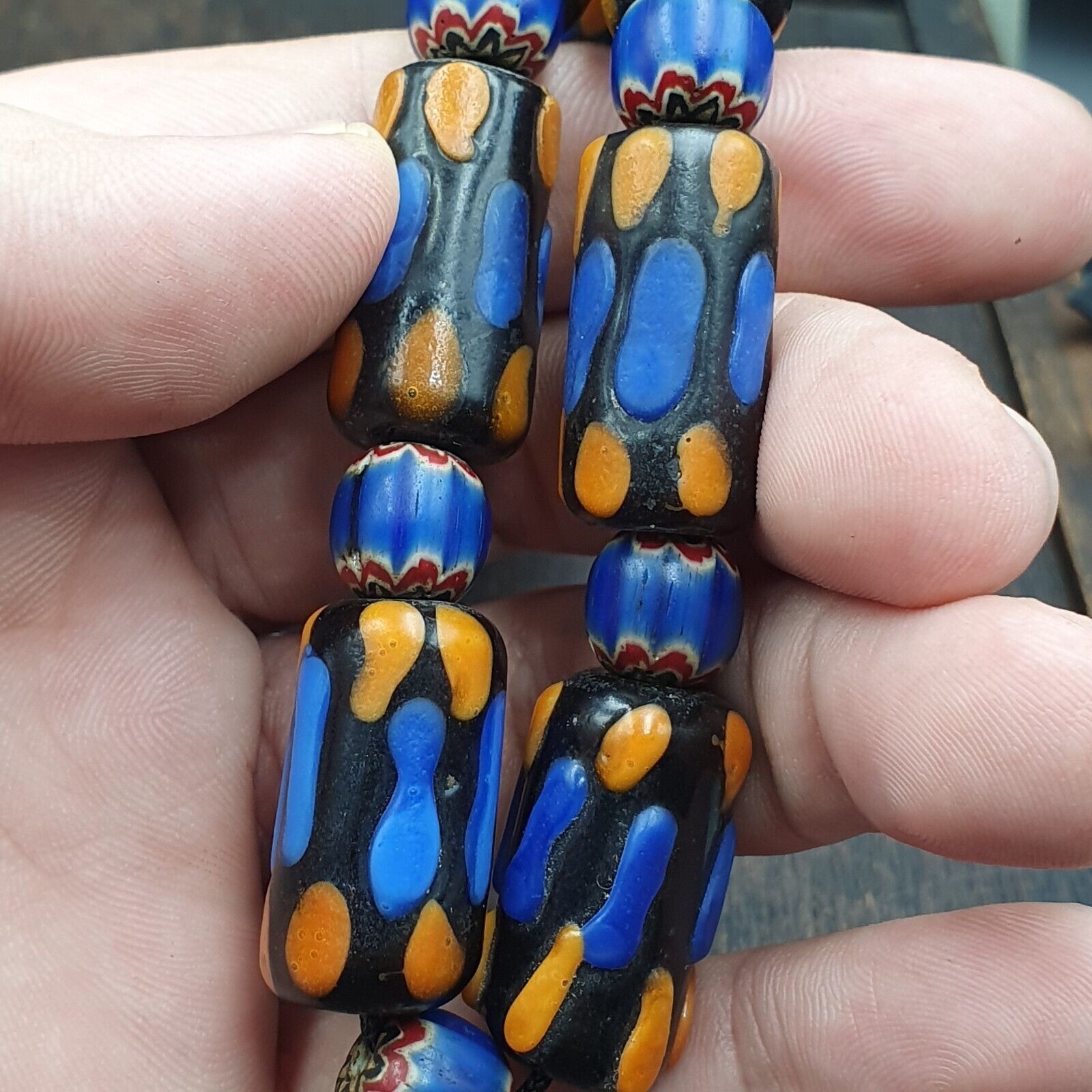 Vintage Fancy Venetian Style Skunk Eyes Beads | African Style Necklace