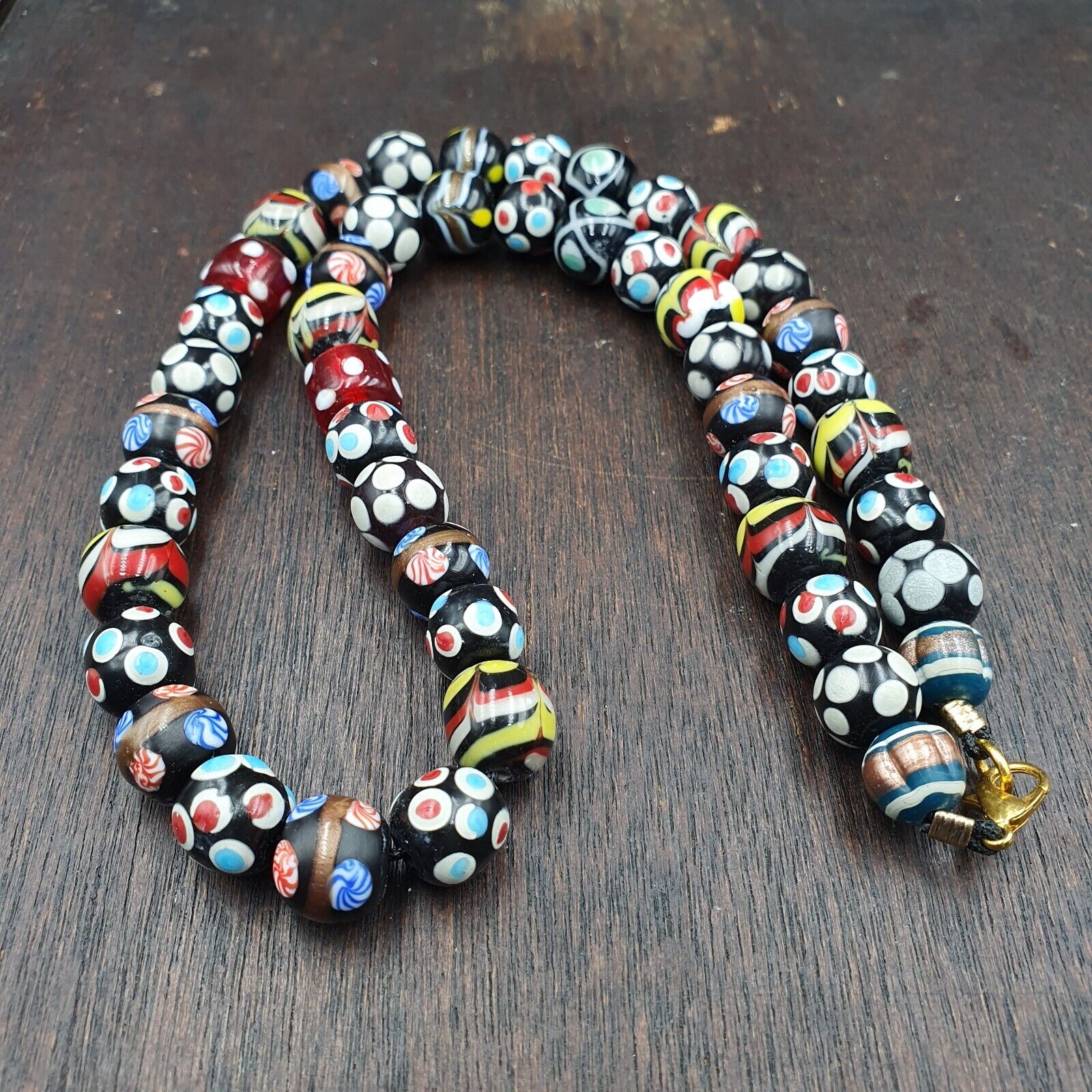 Vintage Fancy Floral Venetian Style Skunk Beads | African Style Necklace