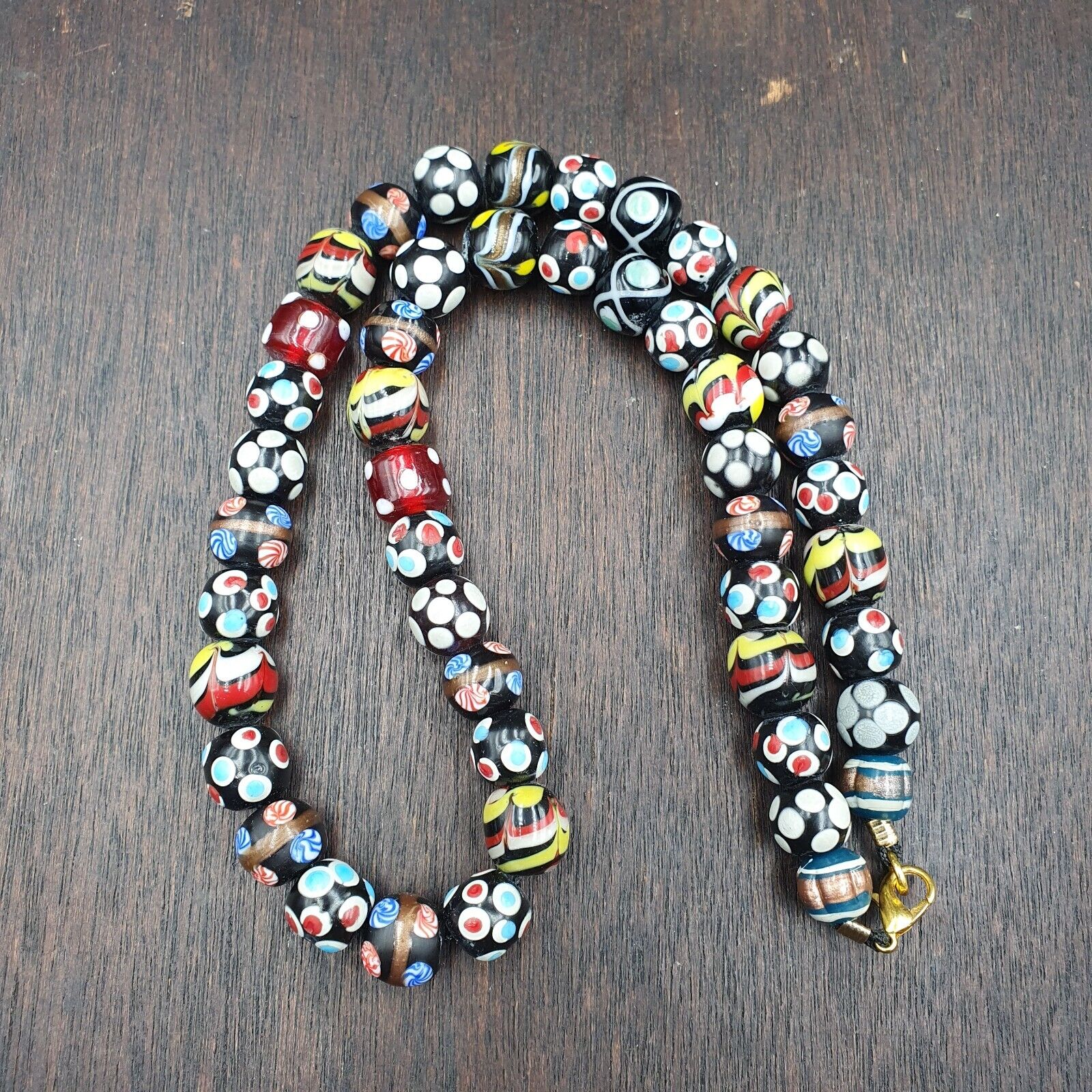 Vintage Fancy Floral Venetian Style Skunk Beads | African Style Necklace