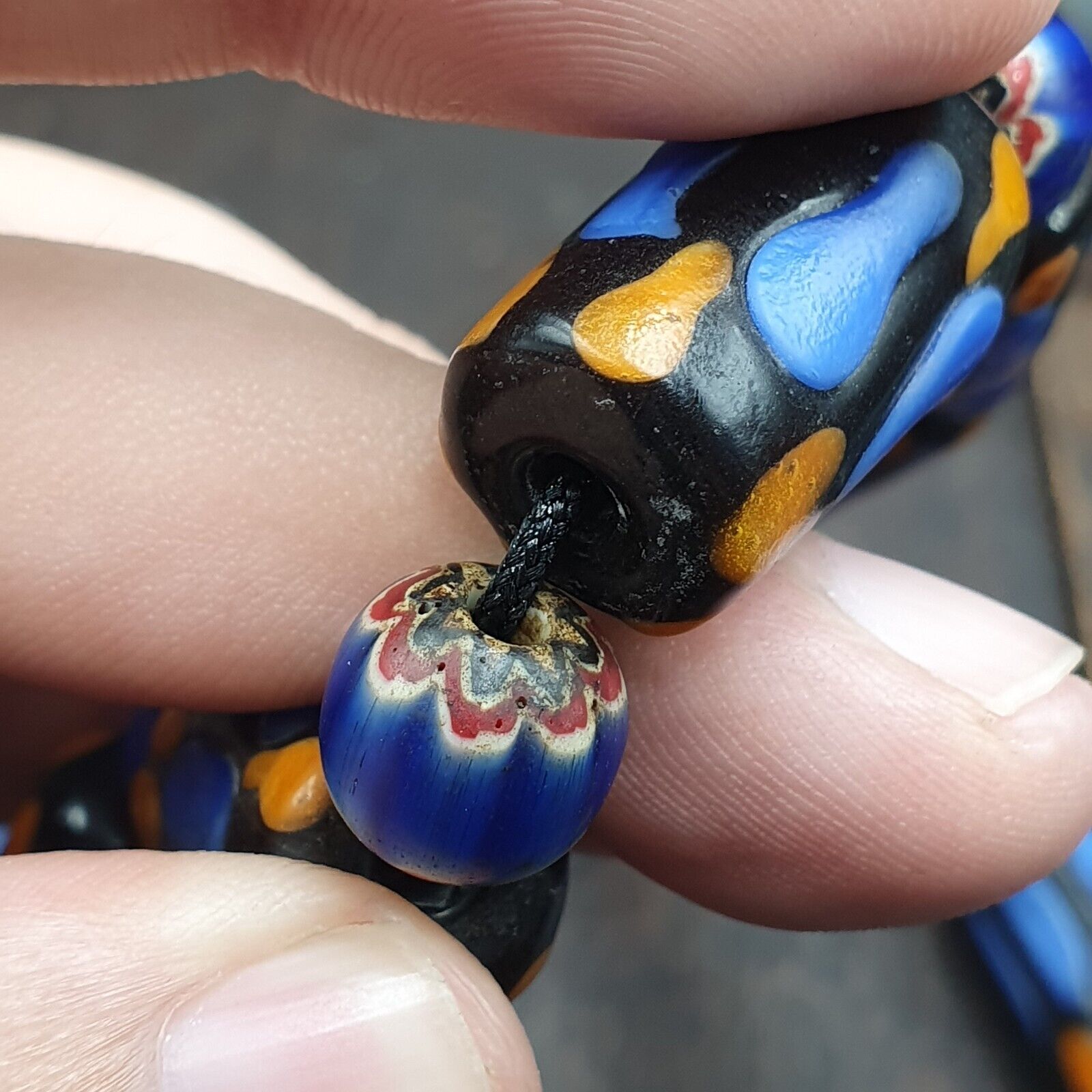 Vintage Fancy Venetian Style Skunk Eyes Beads | African Style Necklace