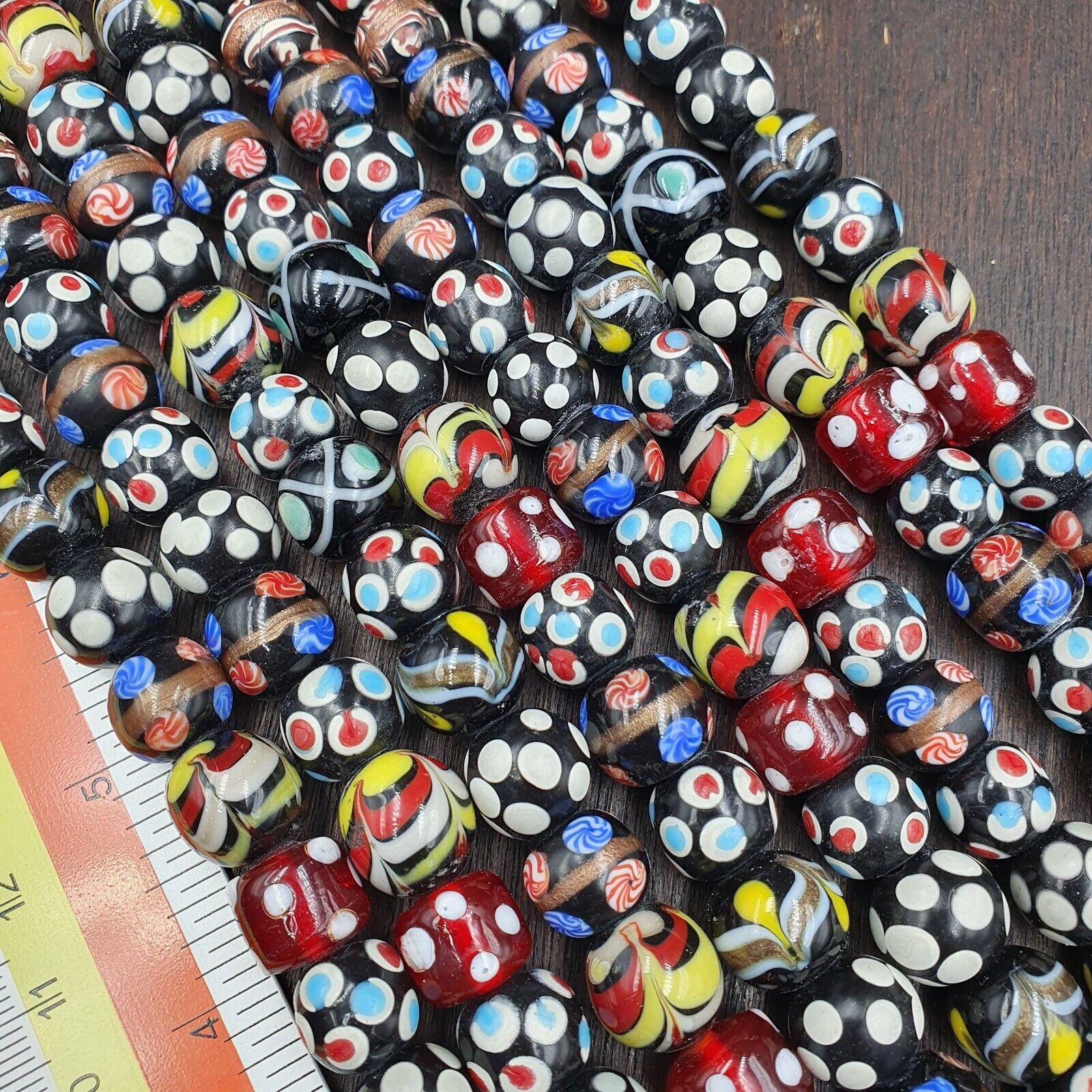 Vintage Fancy Floral Venetian Style Skunk Beads | African Style Necklace